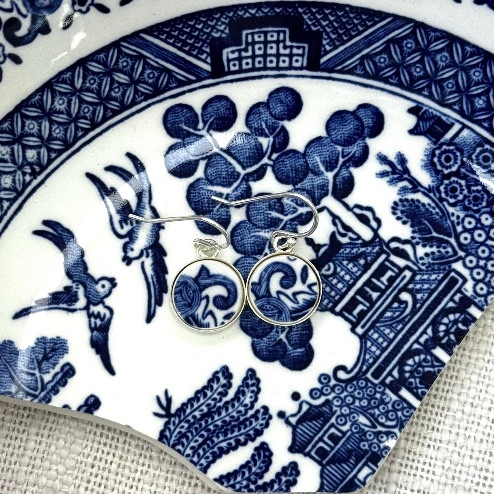 1960’s Sterling Silver Churchill ‘Blue Willow’ Dangly Earrings