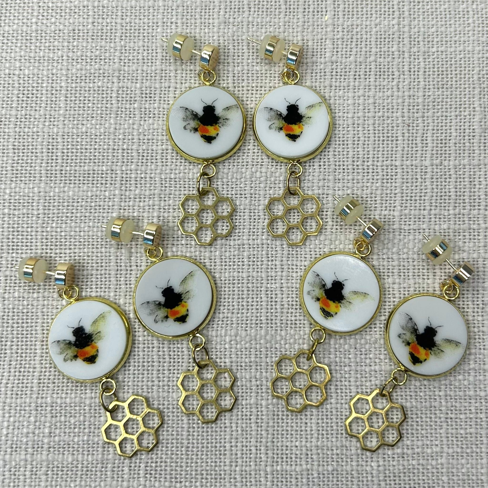 Bee Bumblebee Stud Dangly Earrings Honeycomb Y