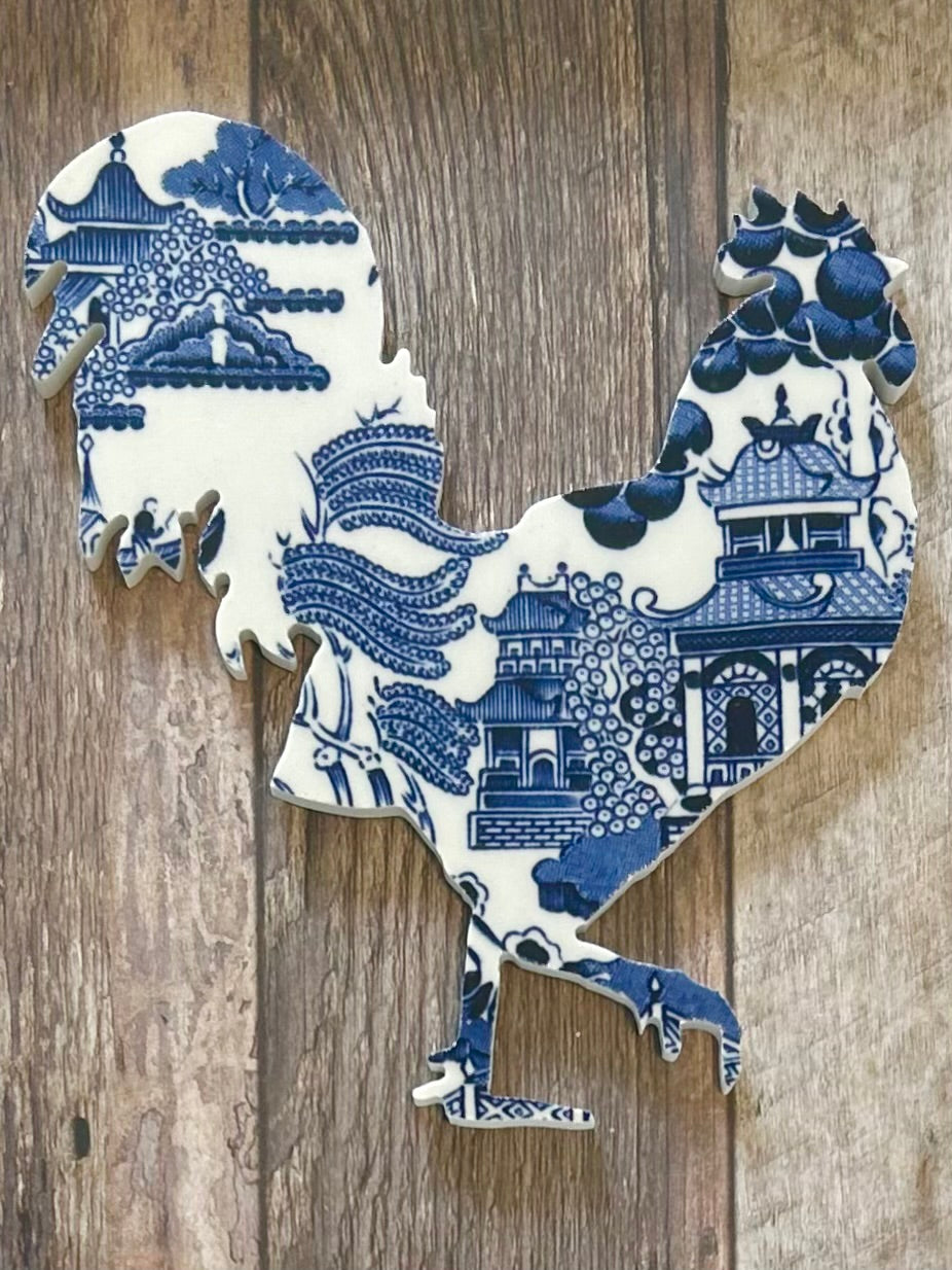 Framed Churchill Blue Willow Rooster