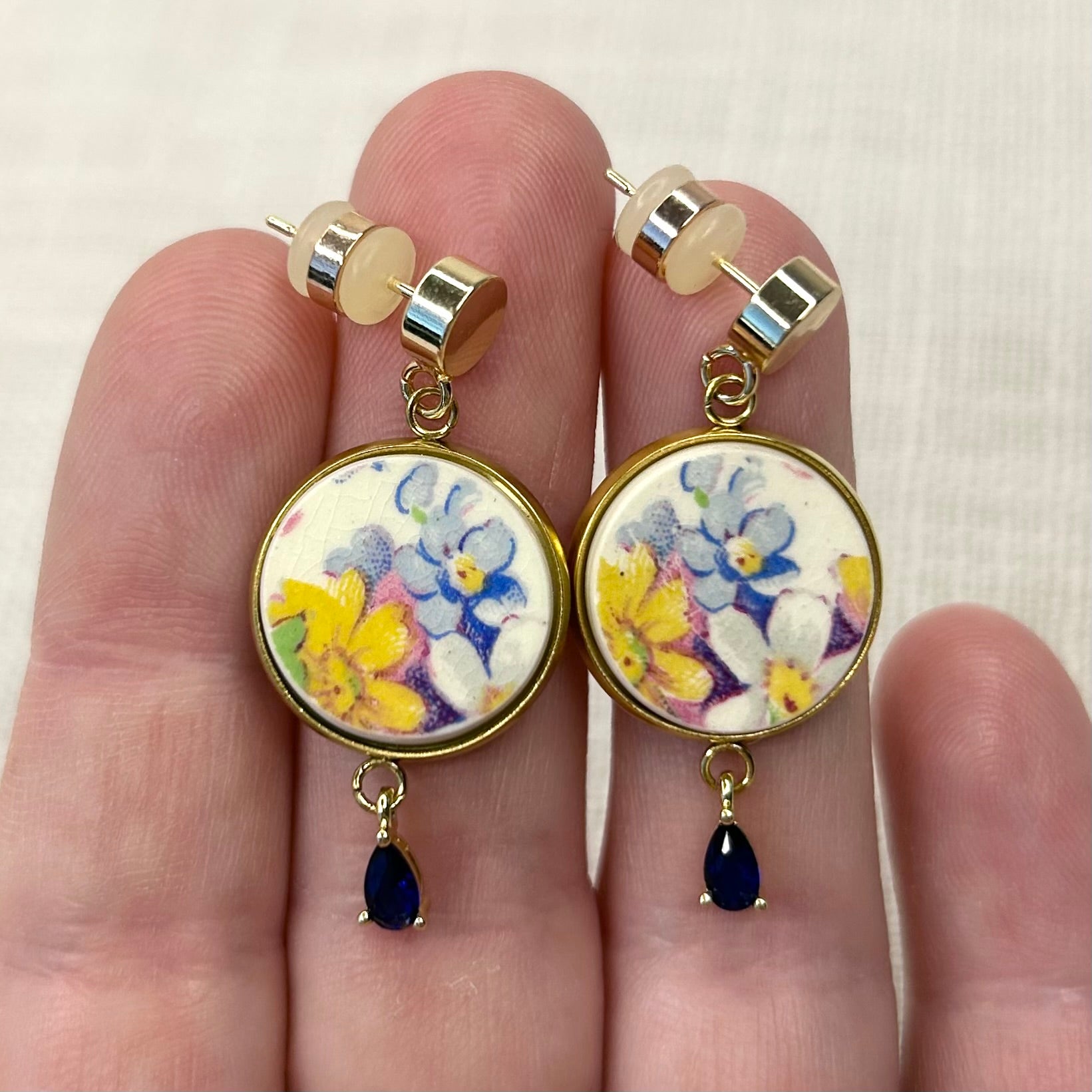 1910-1931 Midwinter Porcelon Burslem Leverback Dangly Earrings Blue Charm