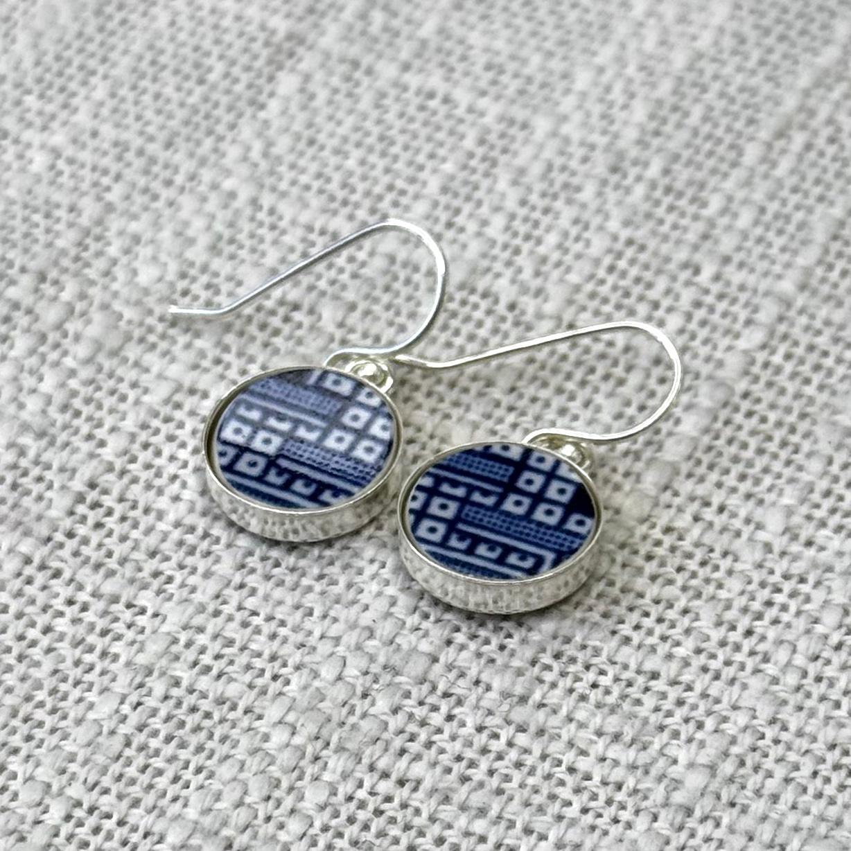 1960’s Sterling Silver Churchill ‘Blue Willow’ Dangly Earrings