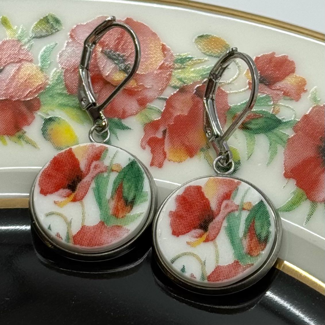 Poppy Earrings Broken Plate Huggies Earrings Silver