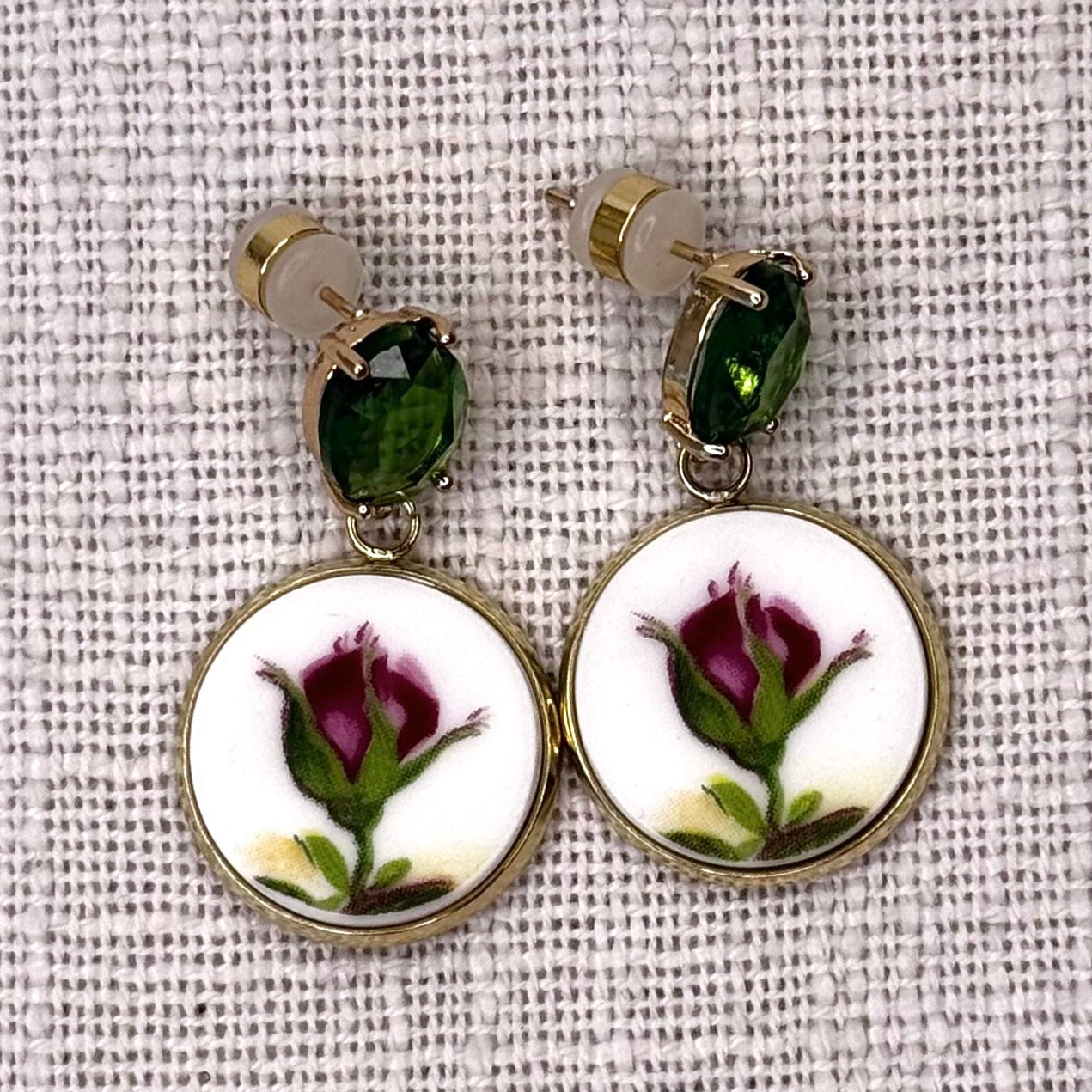 1962 Royal Albert ‘Old Country Roses’ Stud Dangly Earrings YG Green M