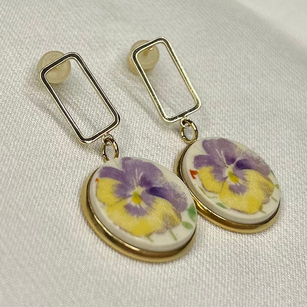 1937 Royal Doulton ‘Wild Pansy’ Stud Dangly Earrings YM