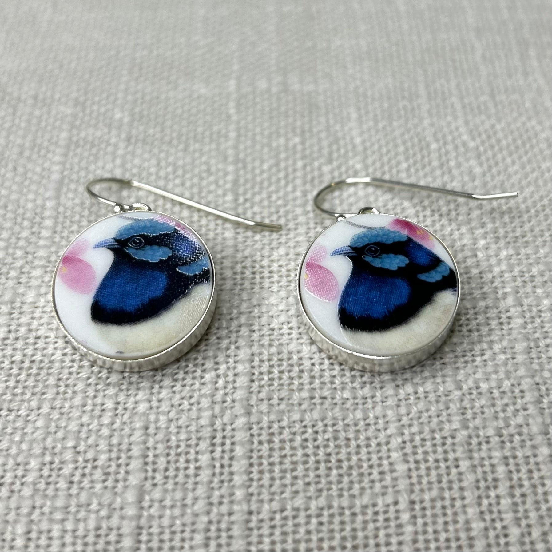 Sterling Silver Blue Fairy Wrens Dangly Earrings M