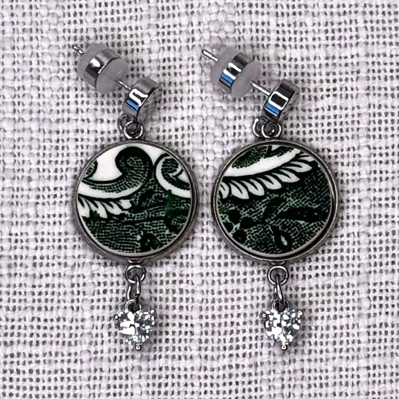 1960’s English Ironstone Stud Dangly Earrings Heart Charm S