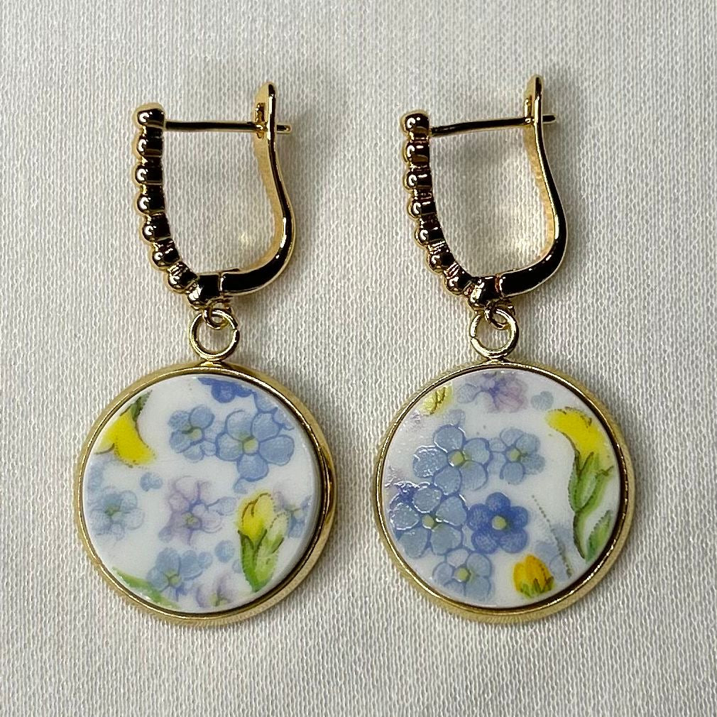 1925-45 Shelley ‘Primrose Chintz’ Leverback Dangly Earrings YM