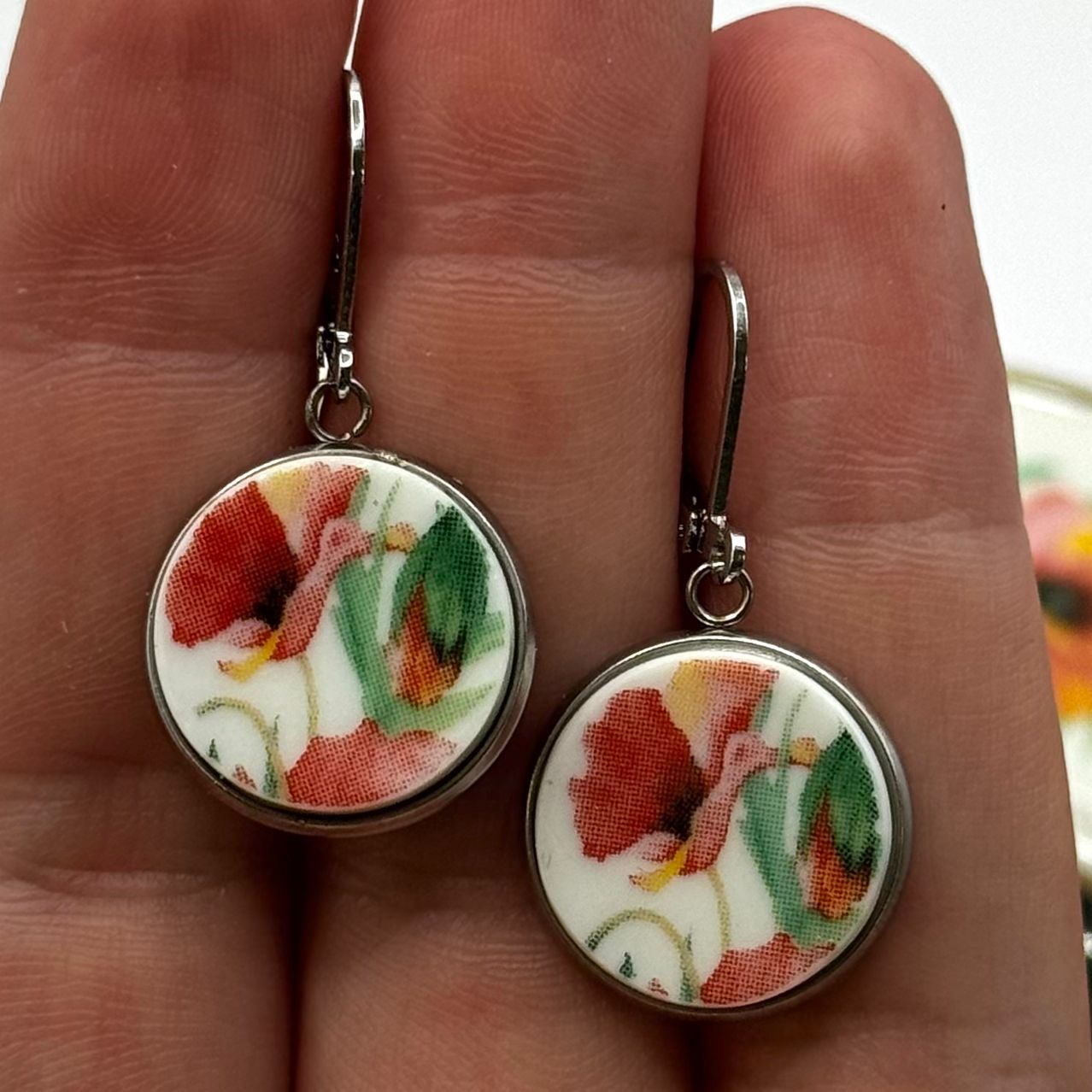 Poppy Earrings Broken Plate Huggies Earrings Silver
