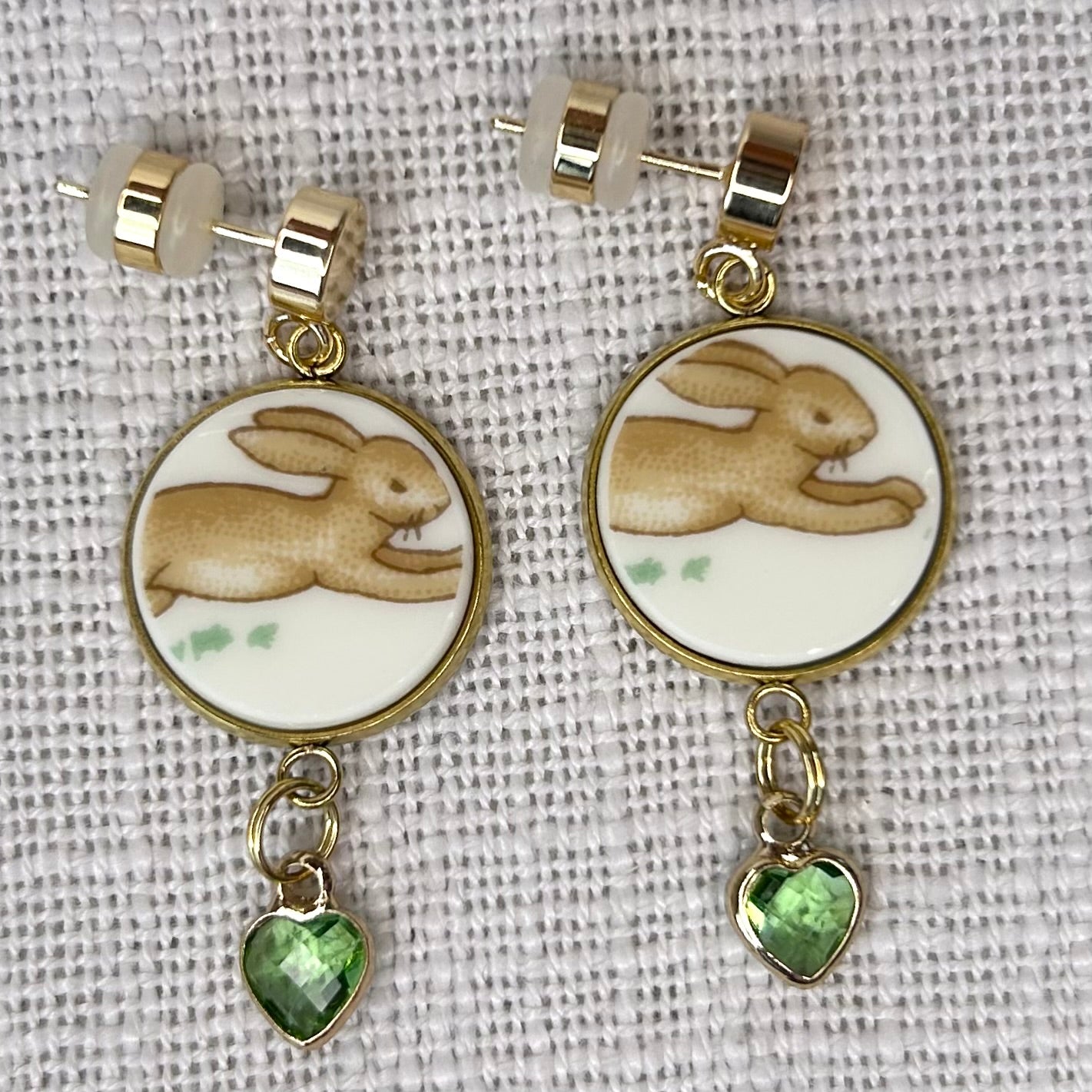 1970’s Royal Doulton ‘Bunnykins’ Stud Dangly Earrings YG Green M