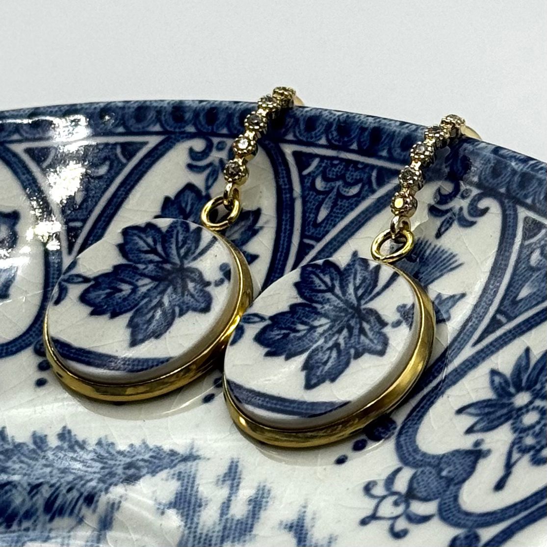 1977 Broadhurst China Queens Jubilee CZ Vintage China Hook Earrings Yellow Gold