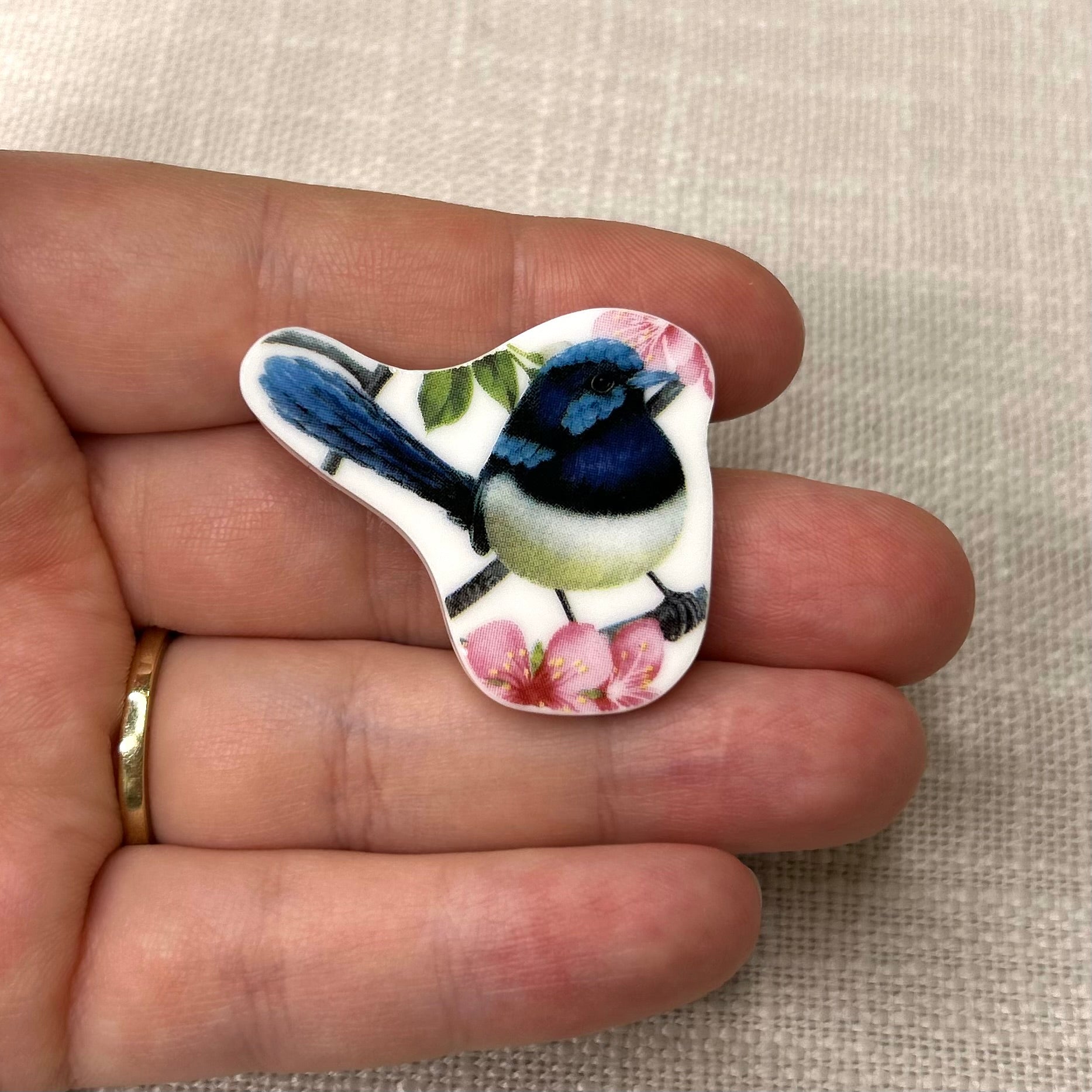 Blue Fairy Wren Brooch