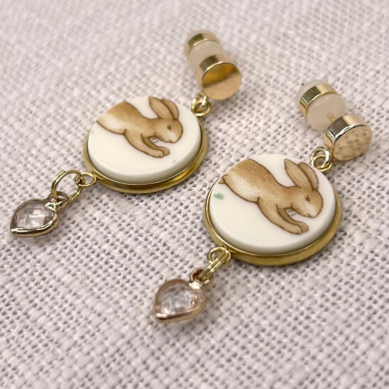1970’s Royal Doulton ‘Bunnykins’ Stud Dangly Earrings YG Clear Heart M