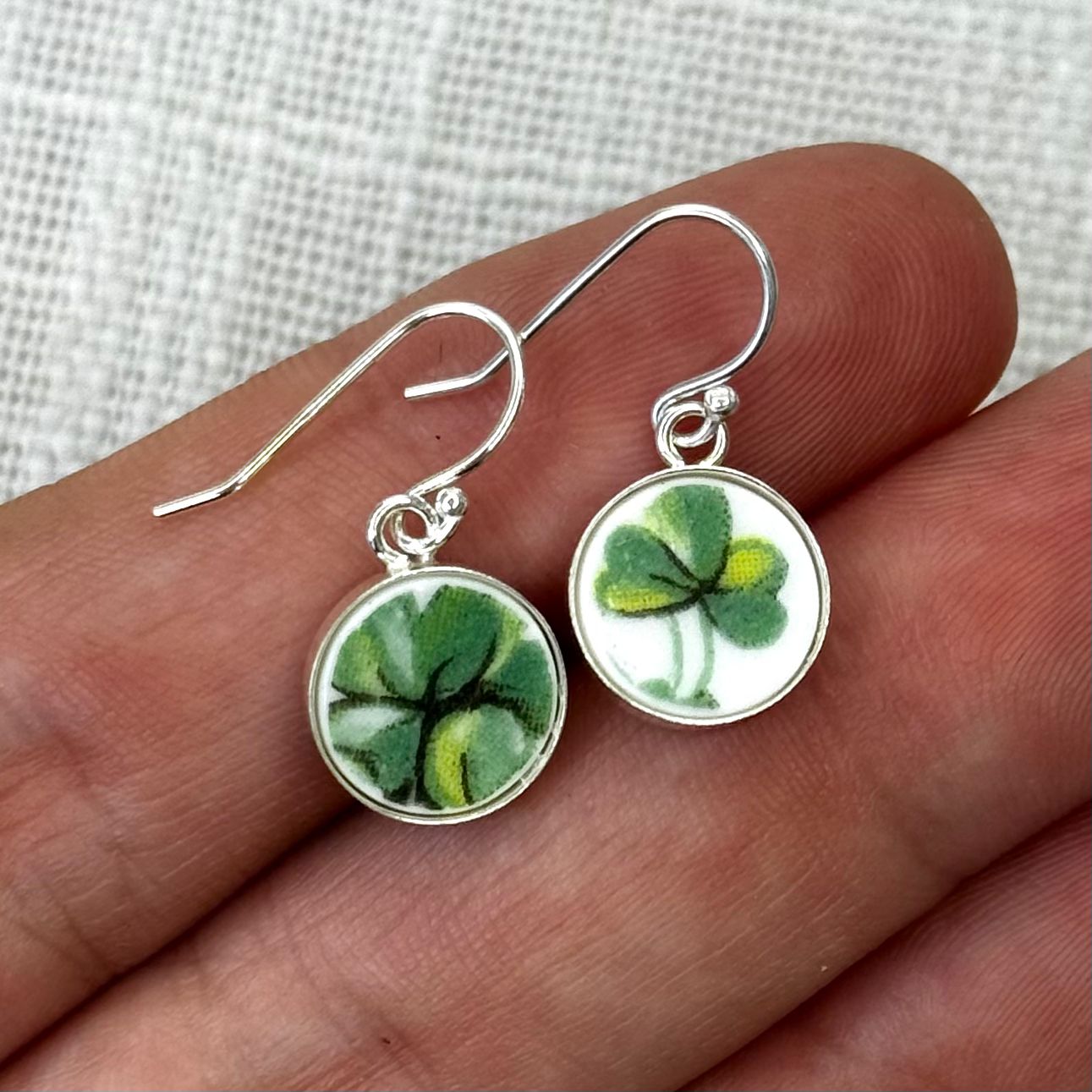 1950-60’s Sterling Silver Royal Albert ‘Londonderry Air’ Clover Dangly Earrings