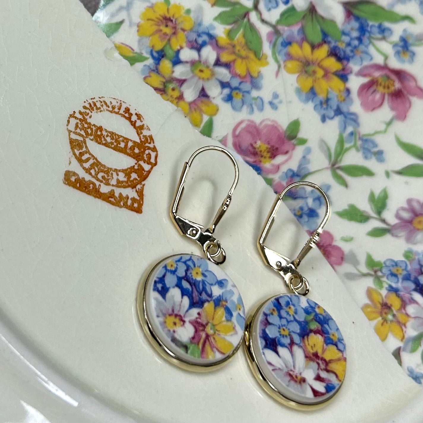 1910-1931 Midwinter Porcelon Burslem Leverback Dangly Earrings