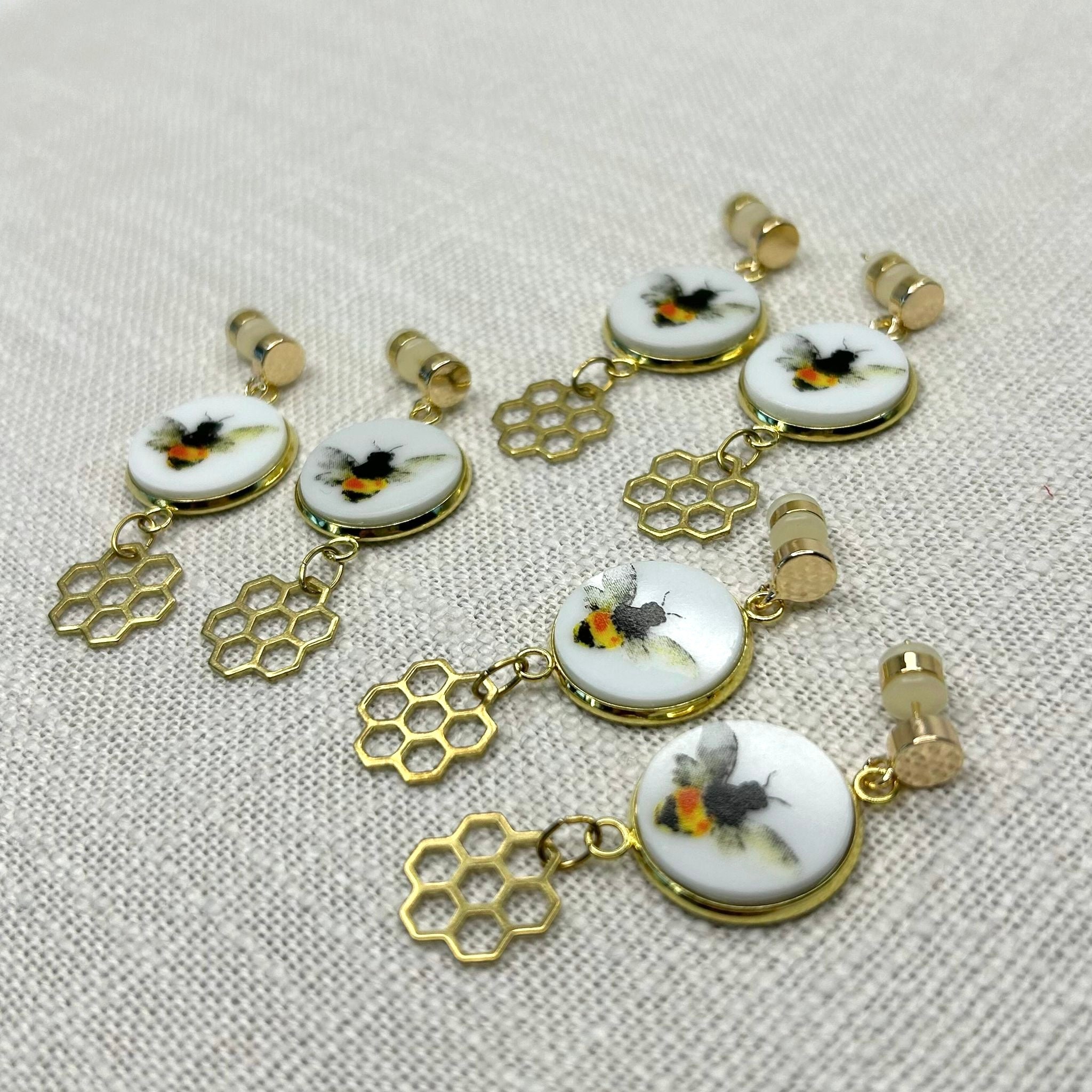 Bee Bumblebee Stud Dangly Earrings Honeycomb Y
