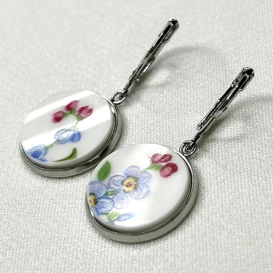 1960’s Tuscan China ‘Forget Me Nots’ Leverback Dangly Earrings S