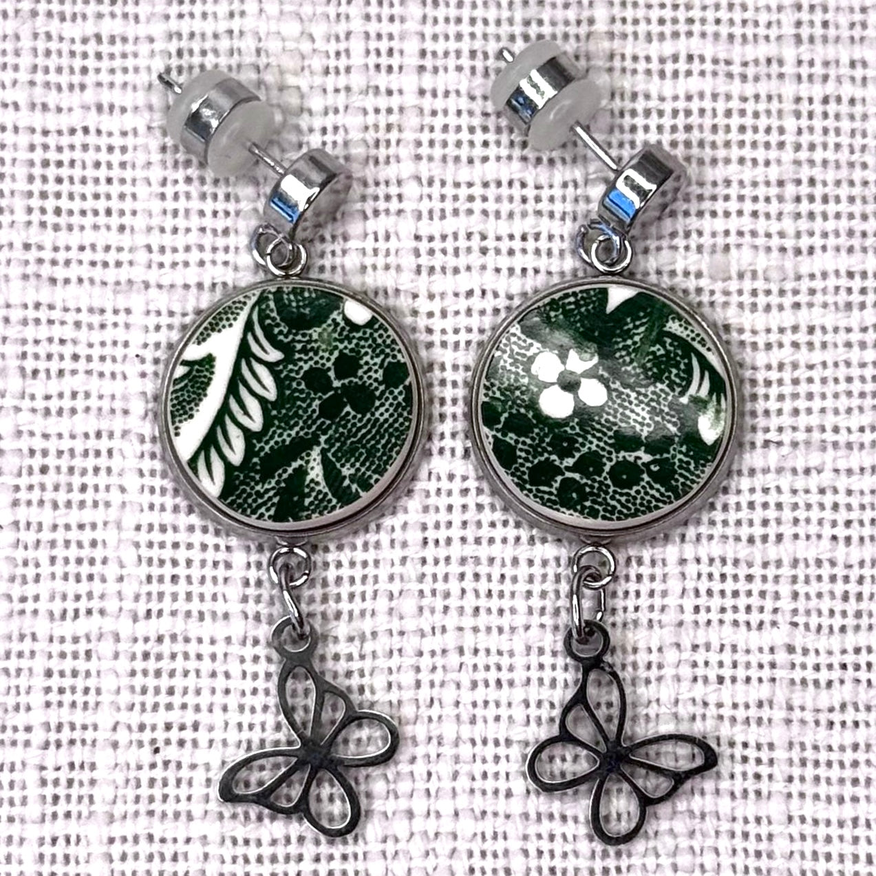 1960’s English Ironstone Stud Dangly Earrings Butterfly Charm S
