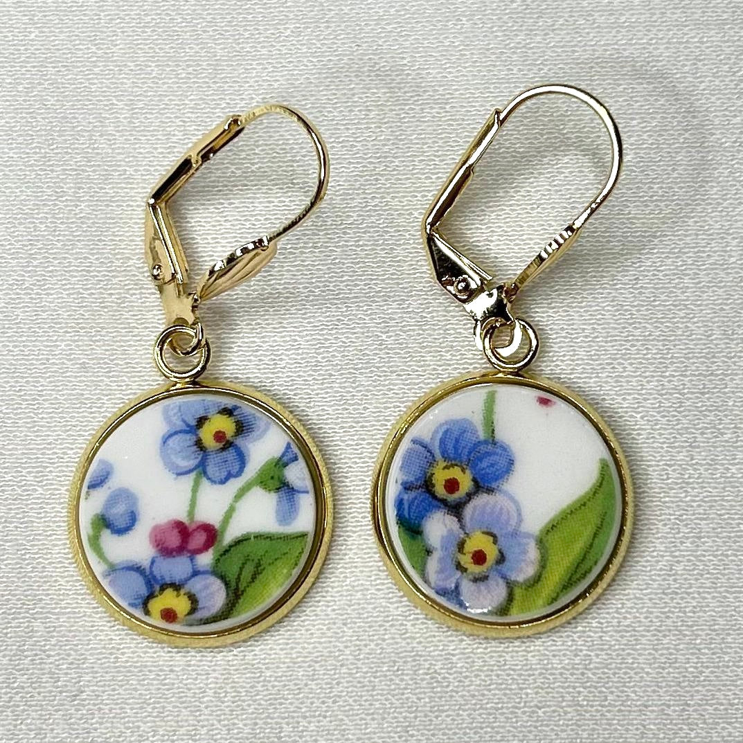 1960’s Tuscan China ‘Forget Me Nots’ Leverback Dangly Earrings Y