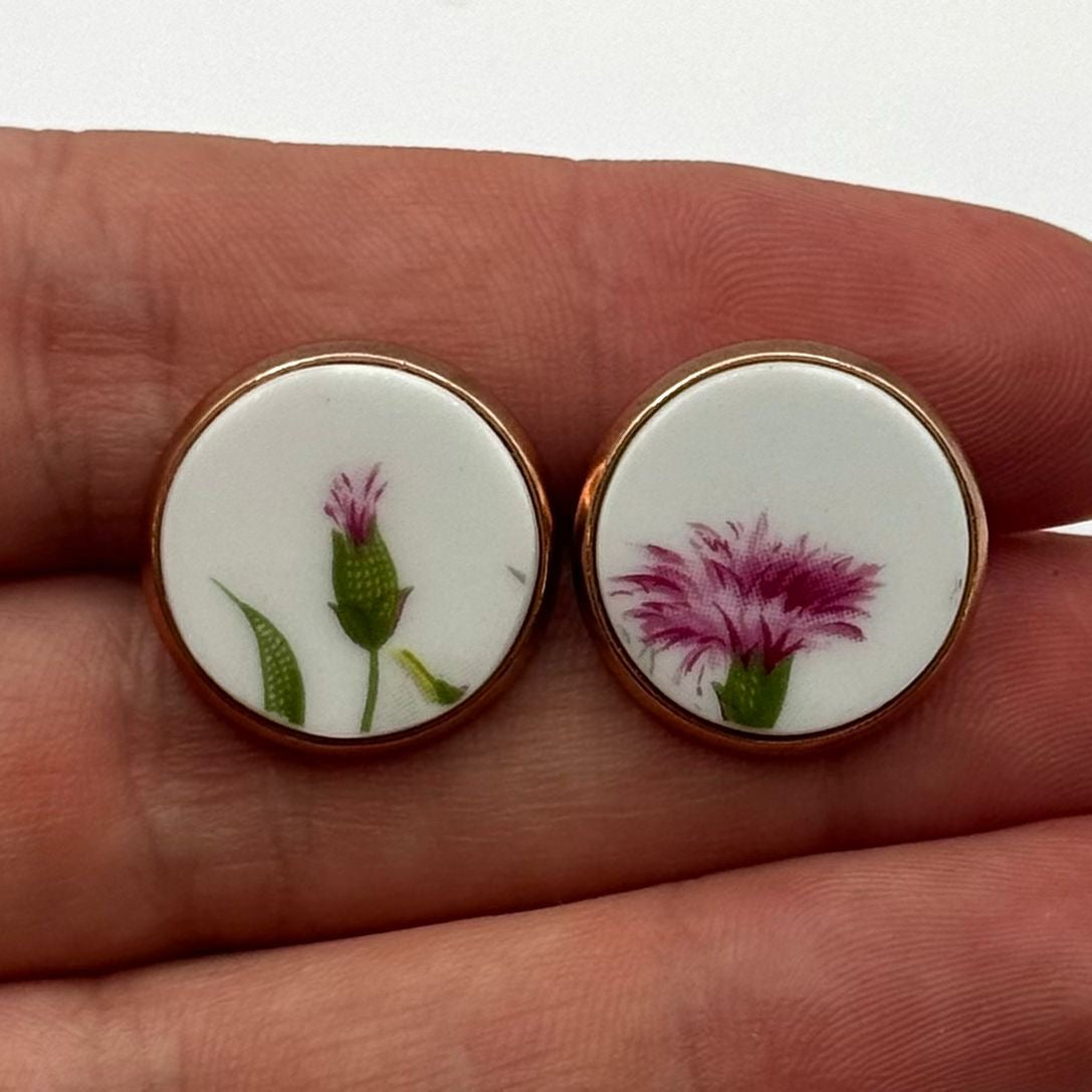 1950s Queen Anne Stud Earrings Carnations Rose Gold