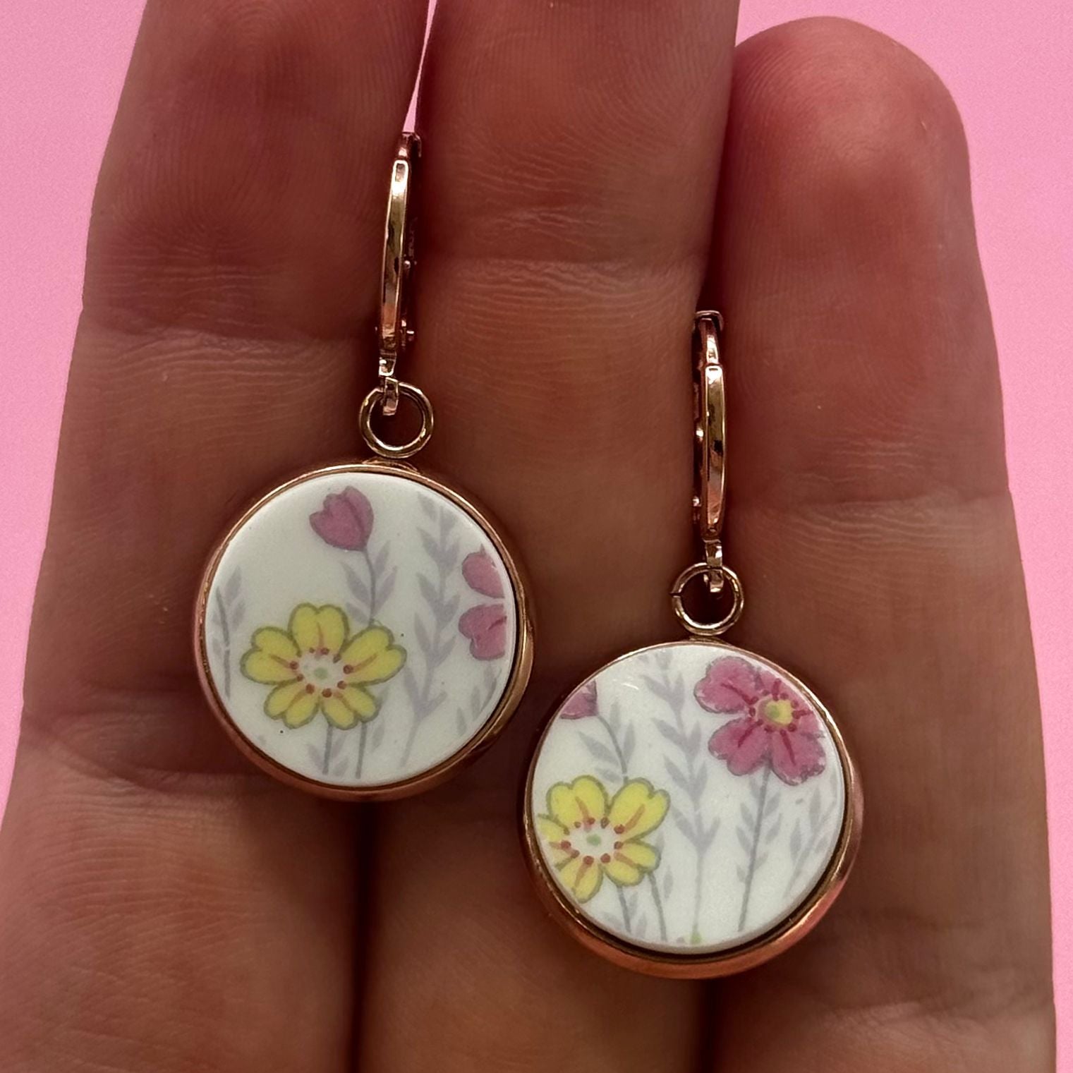 1950s Royal Vale Huggies Reclaimed China Earrings Rose Gold