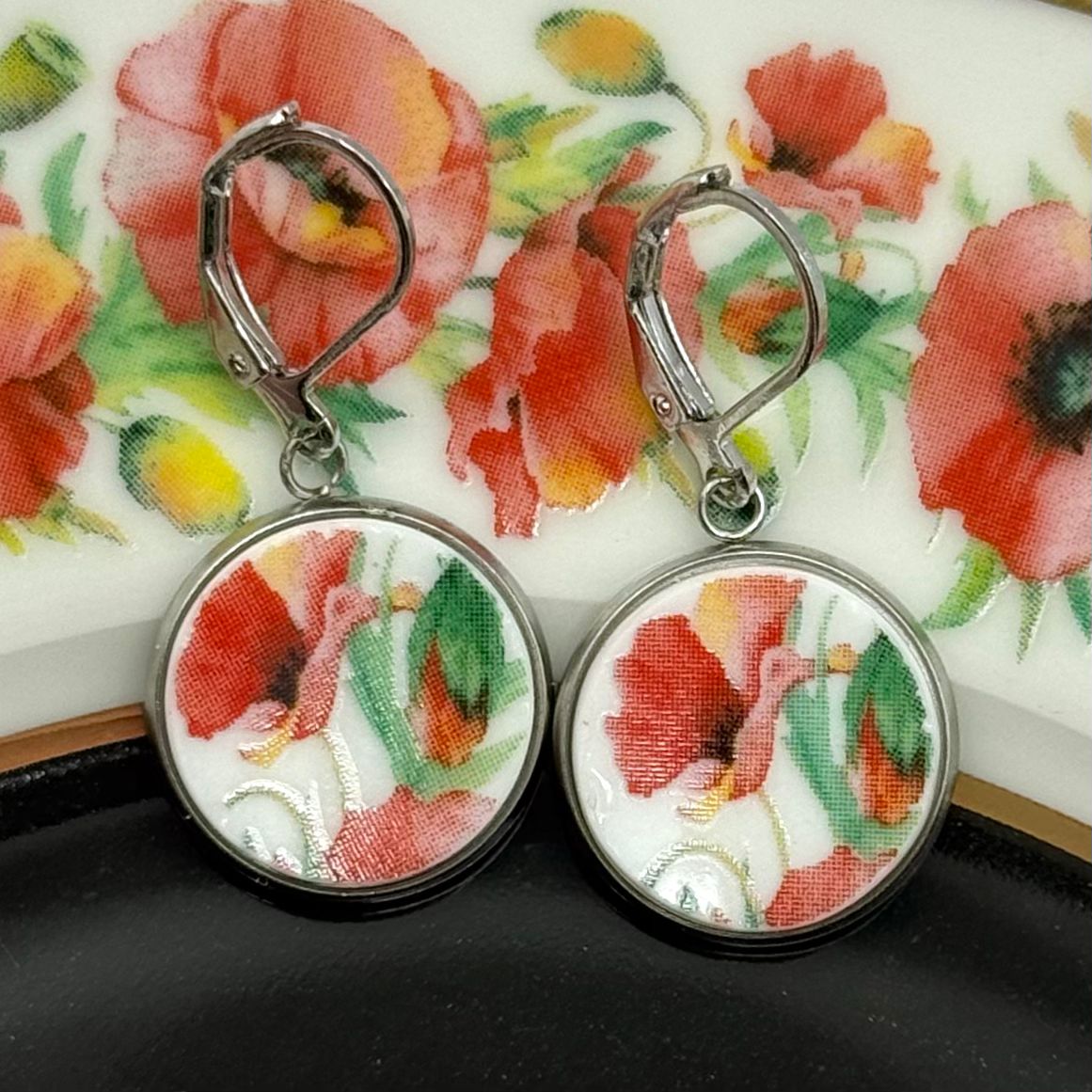 Poppy Earrings Broken Plate Huggies Earrings Silver