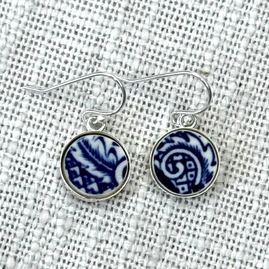 1960’s Sterling Silver Churchill ‘Blue Willow’ Dangly Earrings
