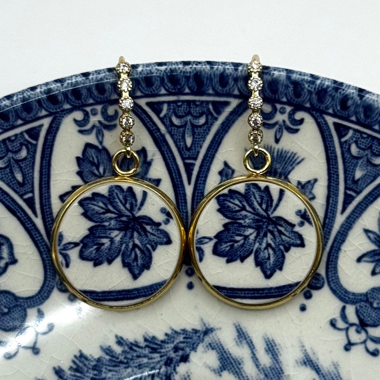 1977 Broadhurst China Queens Jubilee CZ Vintage China Hook Earrings Yellow Gold