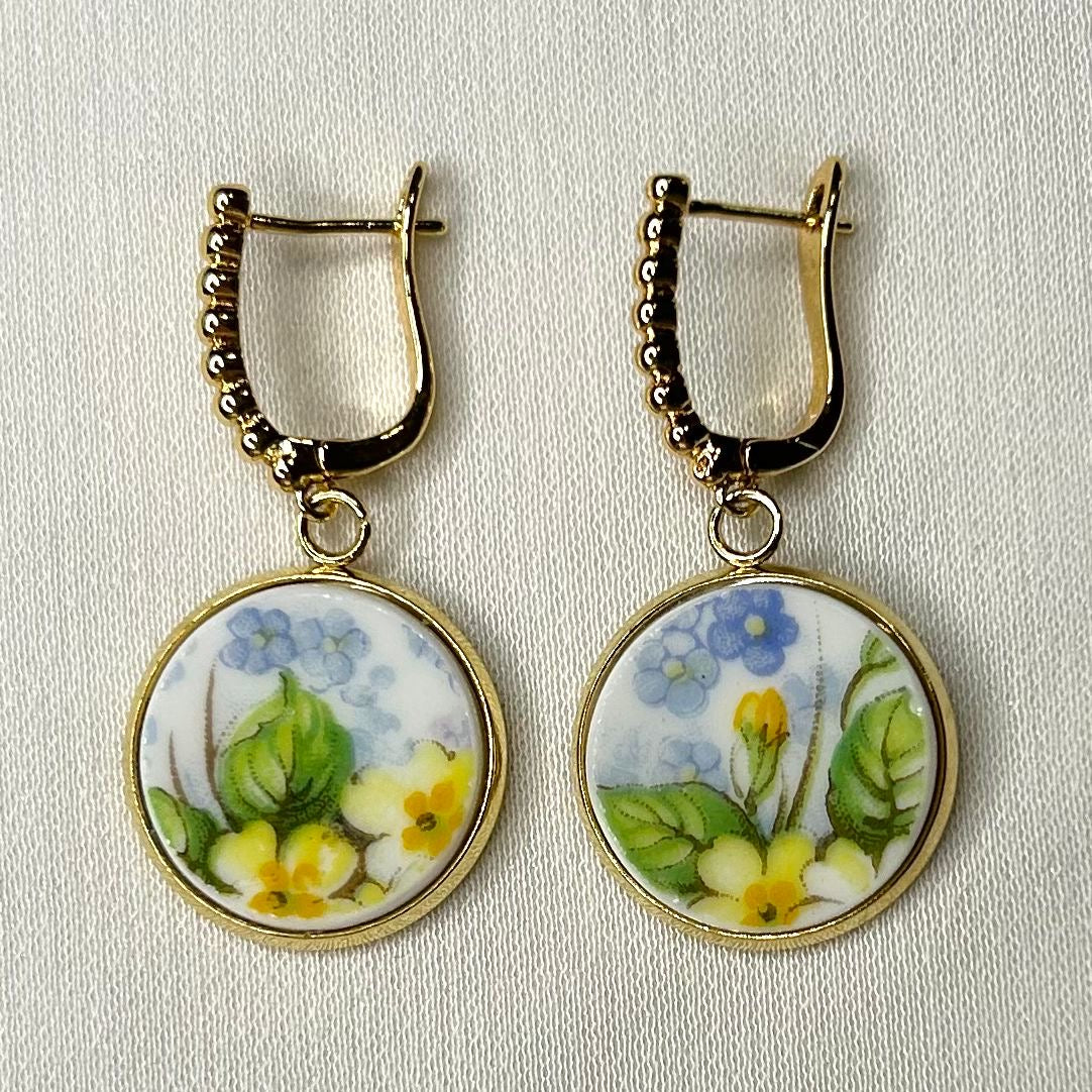 *1925-45 Shelley ‘Primrose Chintz’ Leverback Dangly Earrings YM