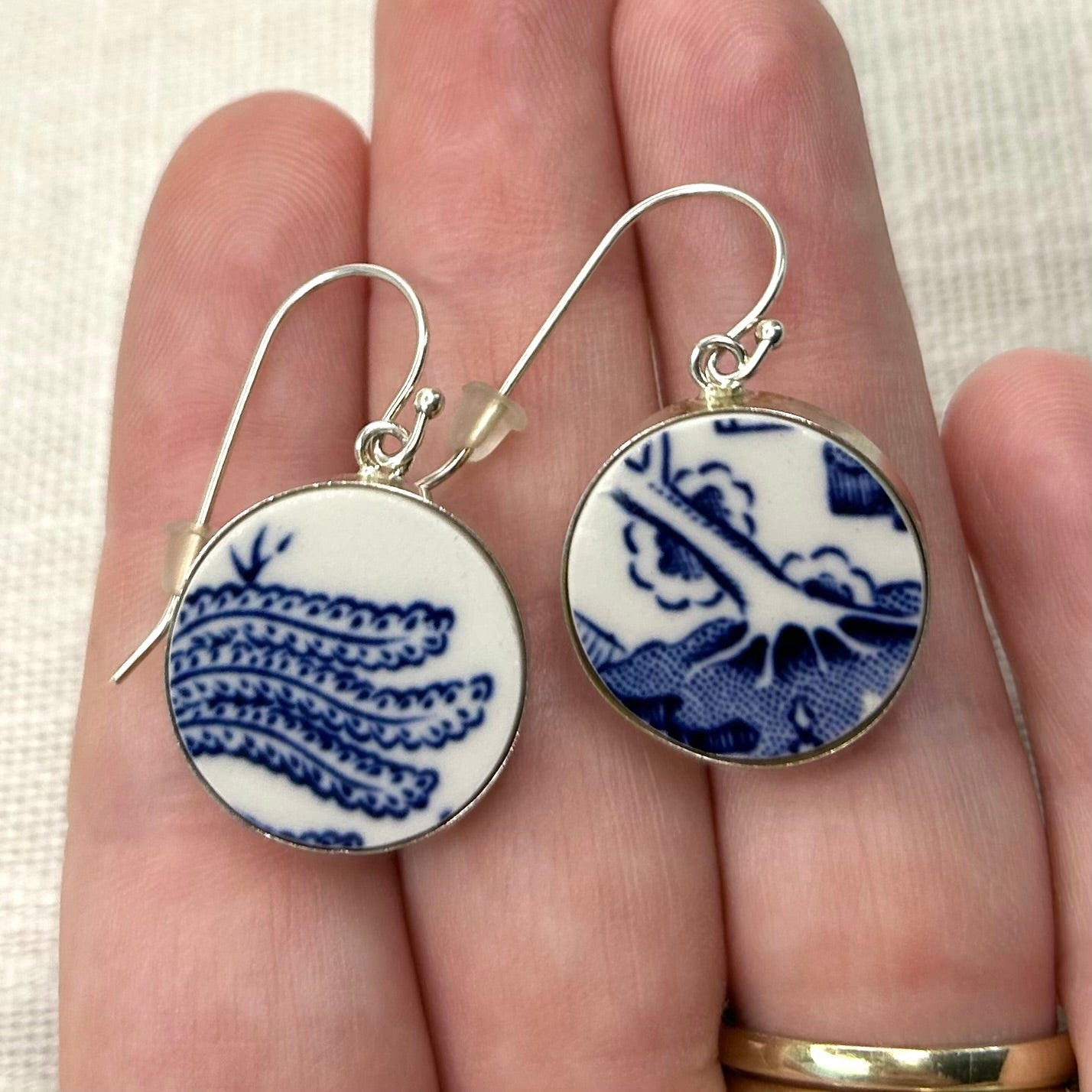 1960’s Sterling Silver Churchill ‘Blue Willow’ Hooks Dangly Earrings