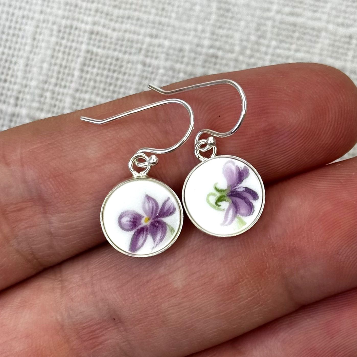 1966 Sterling Silver Royal Albert ‘Sweet Violets’ Dangly Earrings