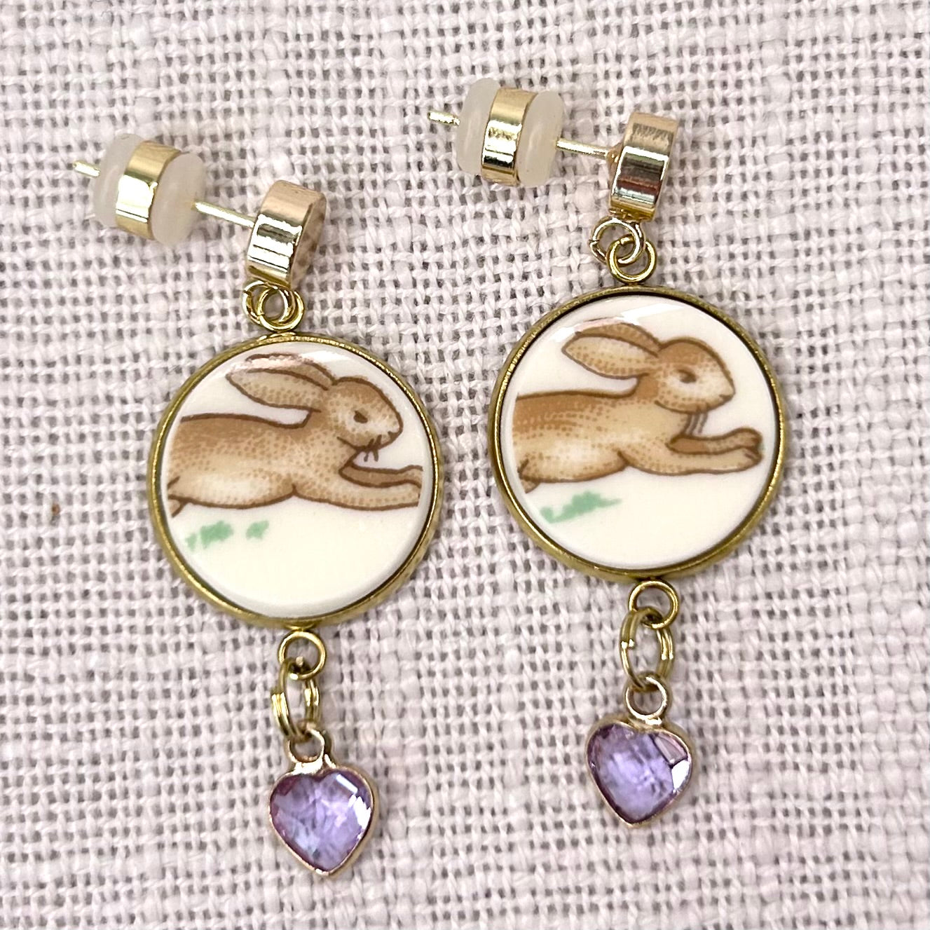 1970’s Royal Doulton ‘Bunnykins’ Stud Dangly Earrings YG Purple M