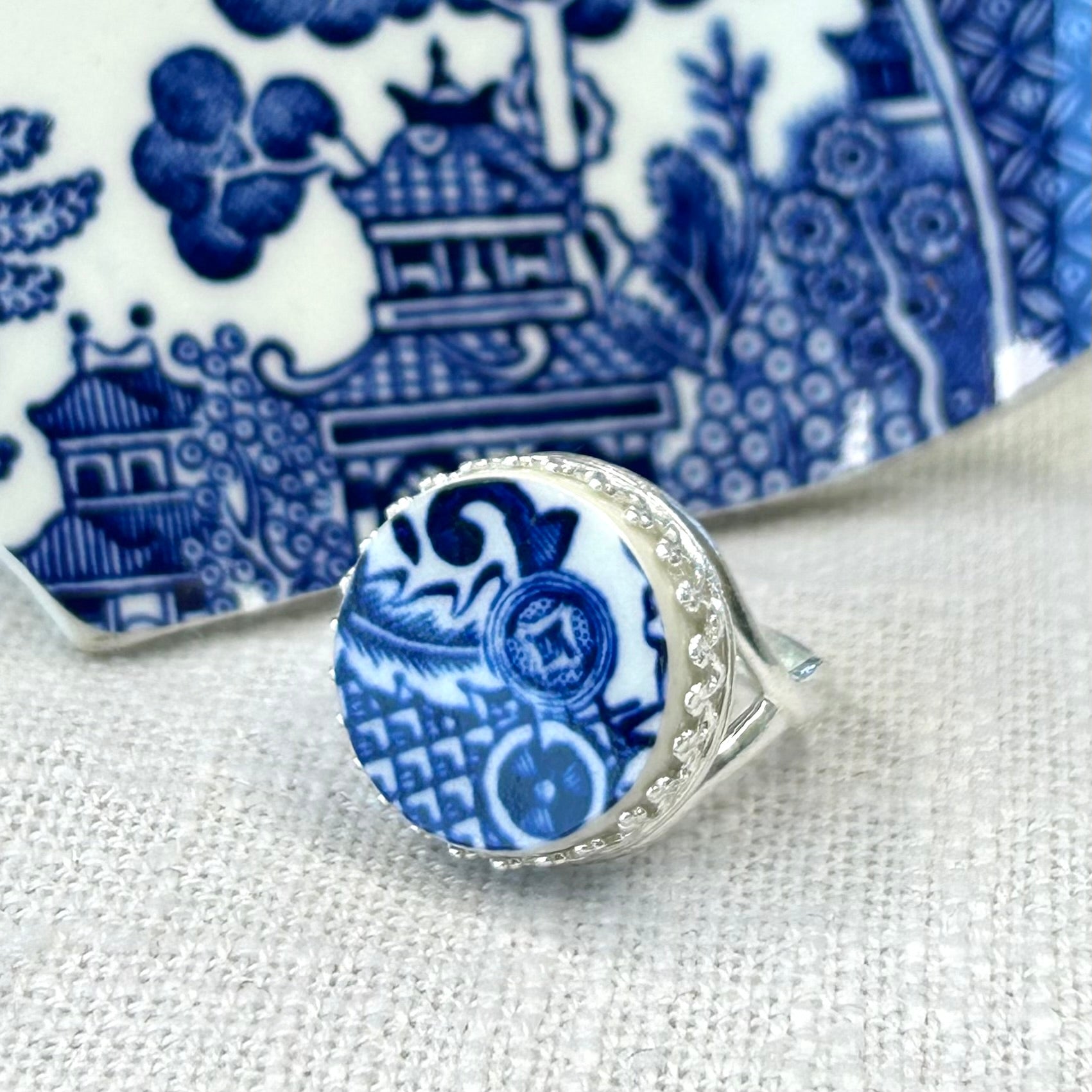 1960/70’s Sterling Silver Churchill ‘Blue Willow’ Ring