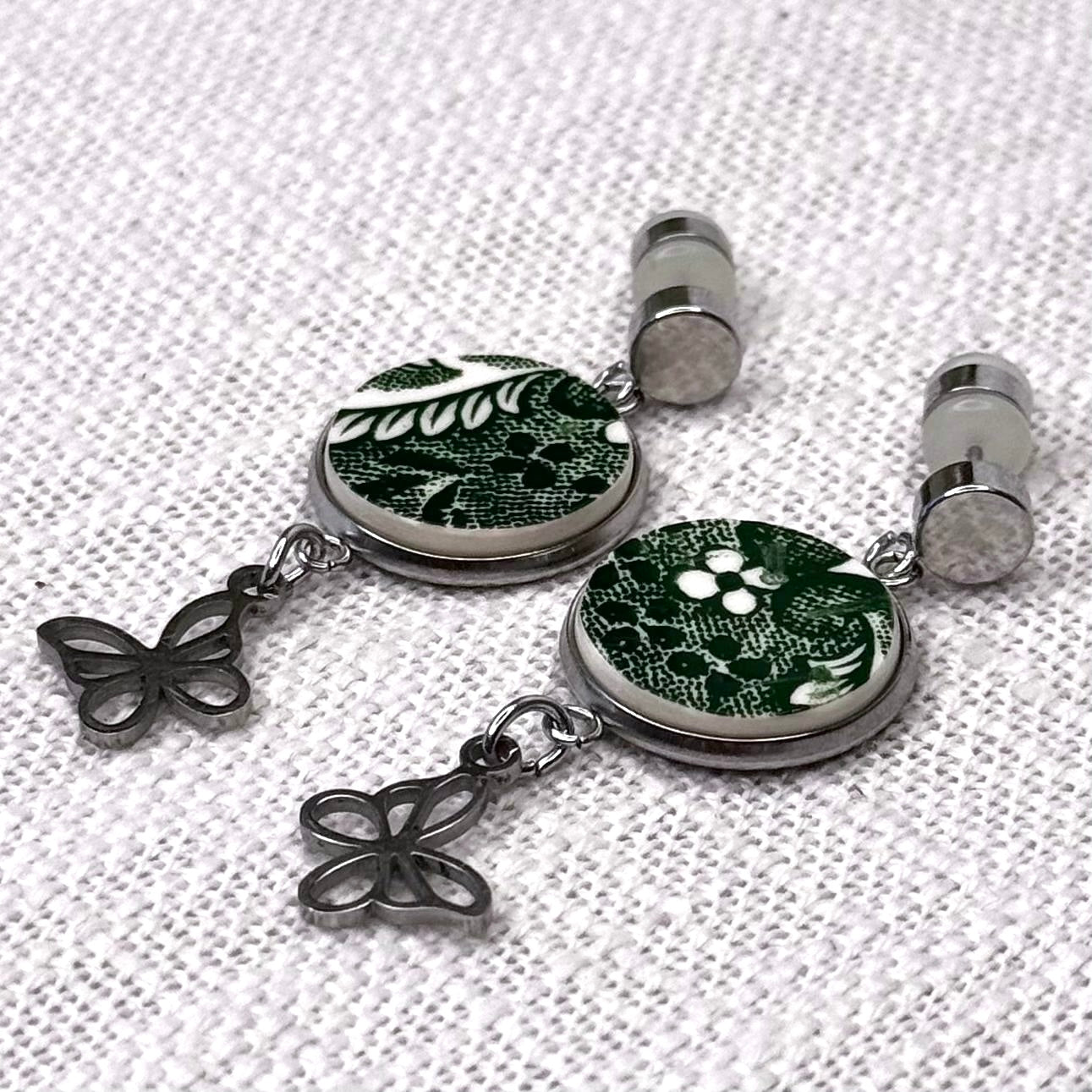 1960’s English Ironstone Stud Dangly Earrings Butterfly Charm S