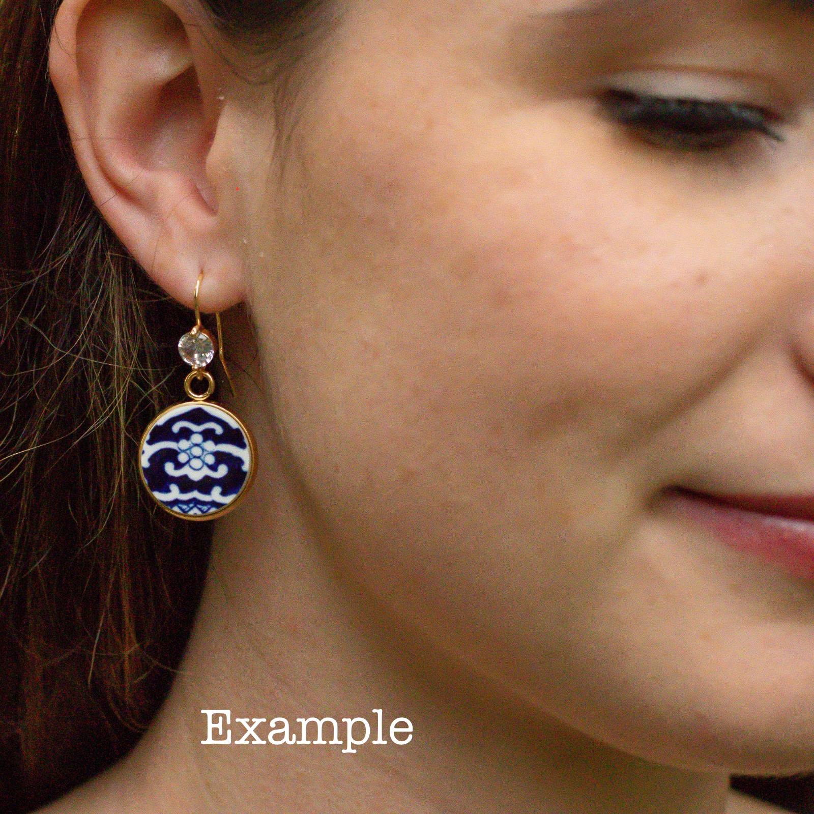 1960/70s Churchill Blue Willow Hooks Dangly Earrings CZ