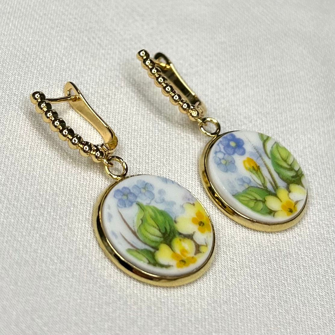 *1925-45 Shelley ‘Primrose Chintz’ Leverback Dangly Earrings YM