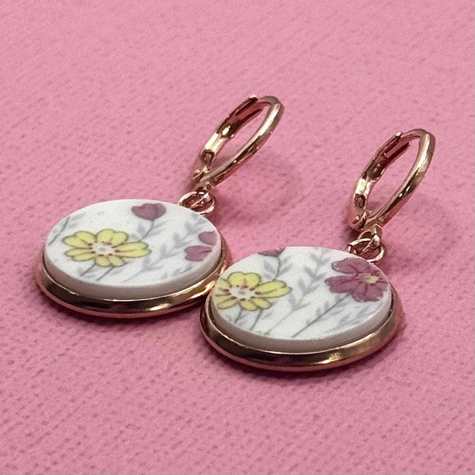 1950s Royal Vale Huggies Reclaimed China Earrings Rose Gold