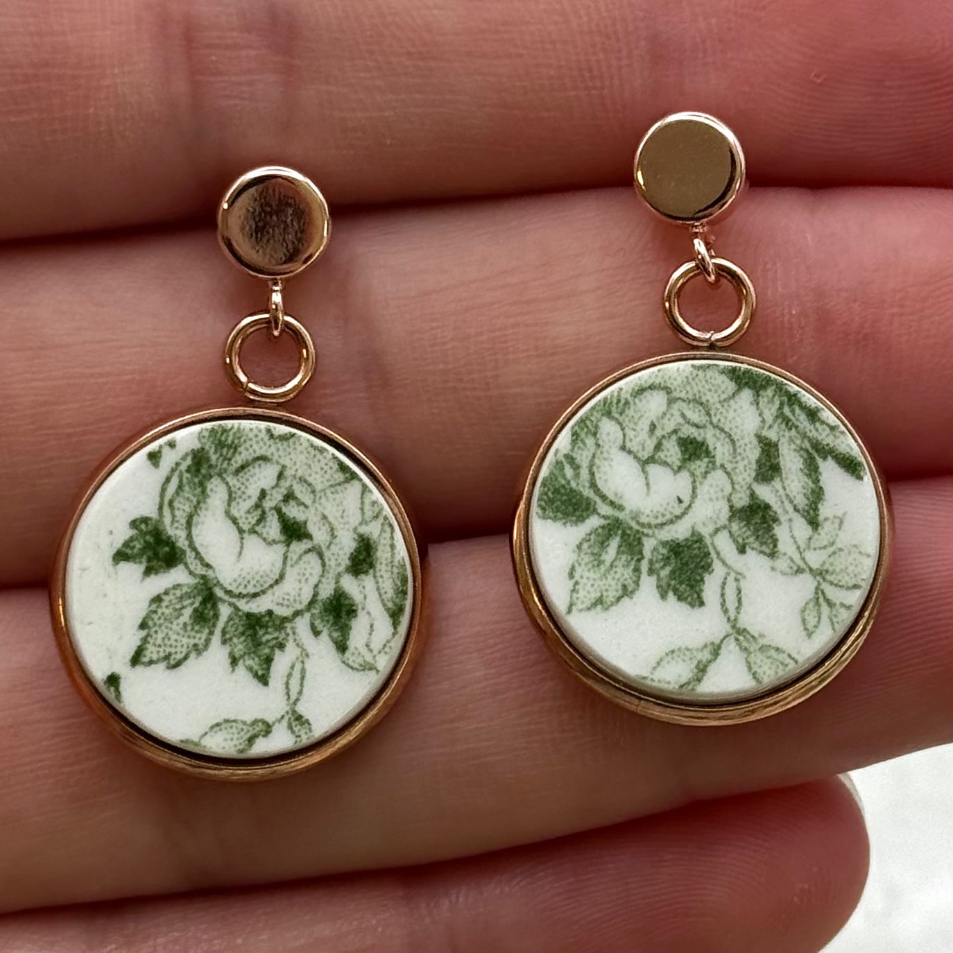 1891-1920 Ridgways Rose Broken China Stud Earrings Rose Gold