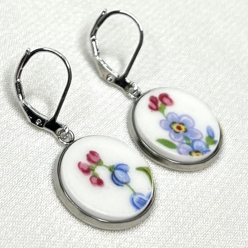 1960’s Tuscan China ‘Forget Me Nots’ Leverback Dangly Earrings S