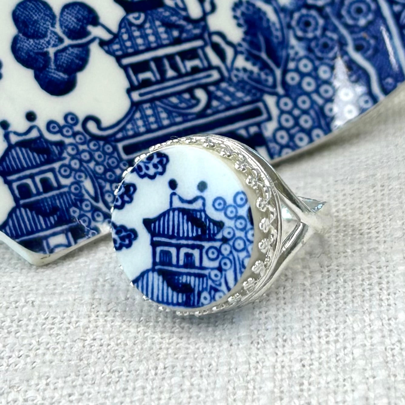 1960/70’s Sterling Silver Churchill ‘Blue Willow’ Ring