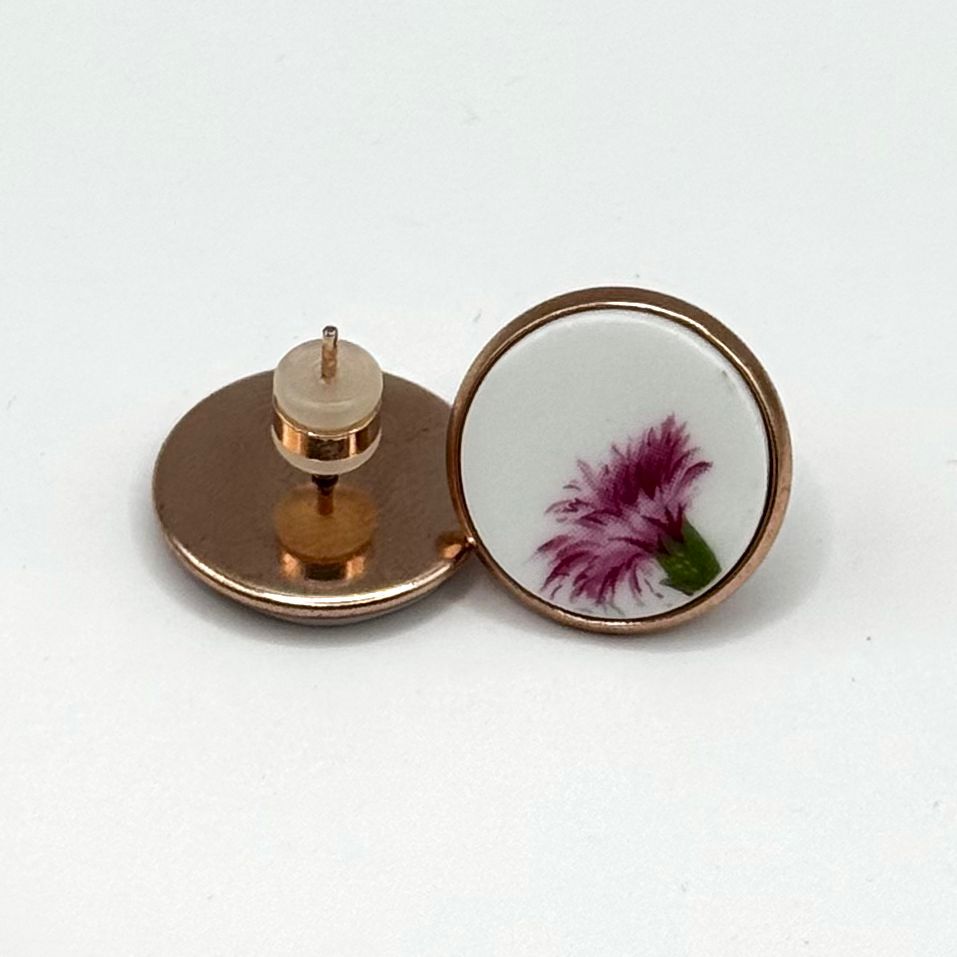 1950s Queen Anne Stud Earrings Carnations Rose Gold