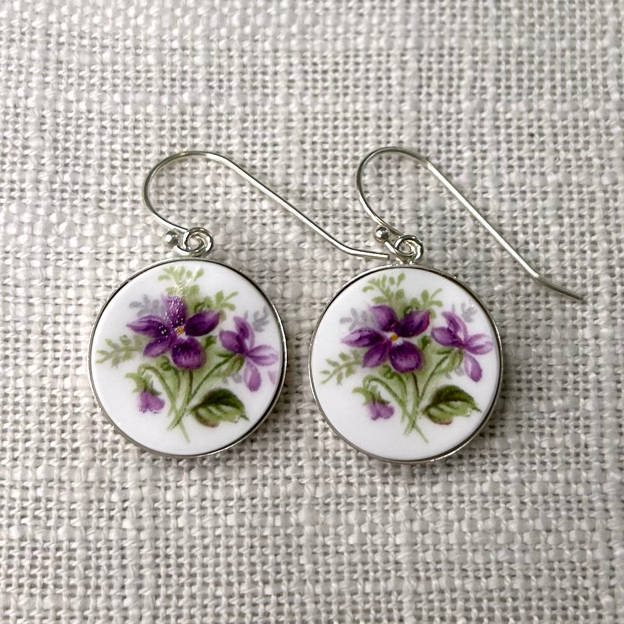 1966 Royal Albert ‘Sweet Violets’ Sterling Silver Dangly Earrings