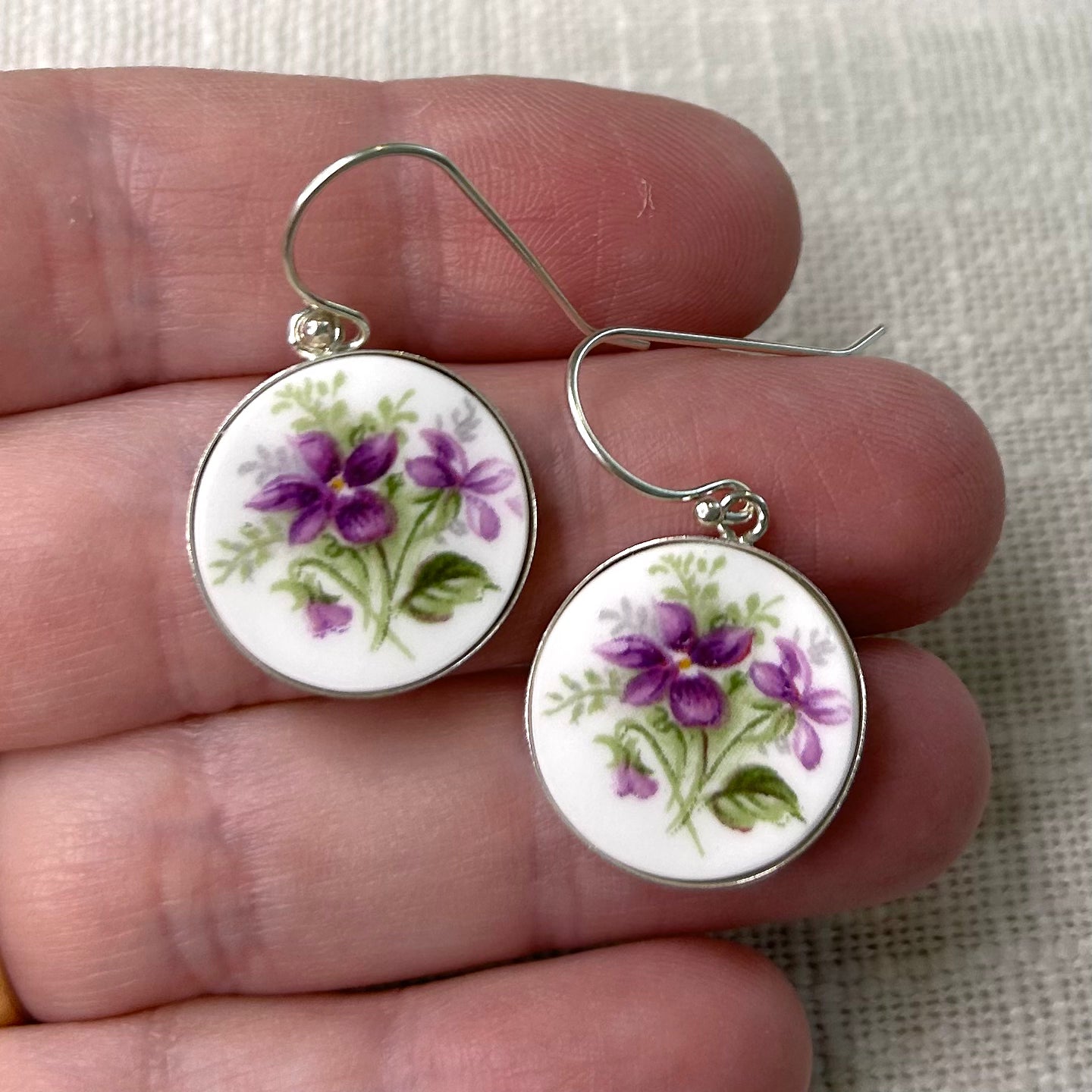 1966 Royal Albert ‘Sweet Violets’ Sterling Silver Dangly Earrings