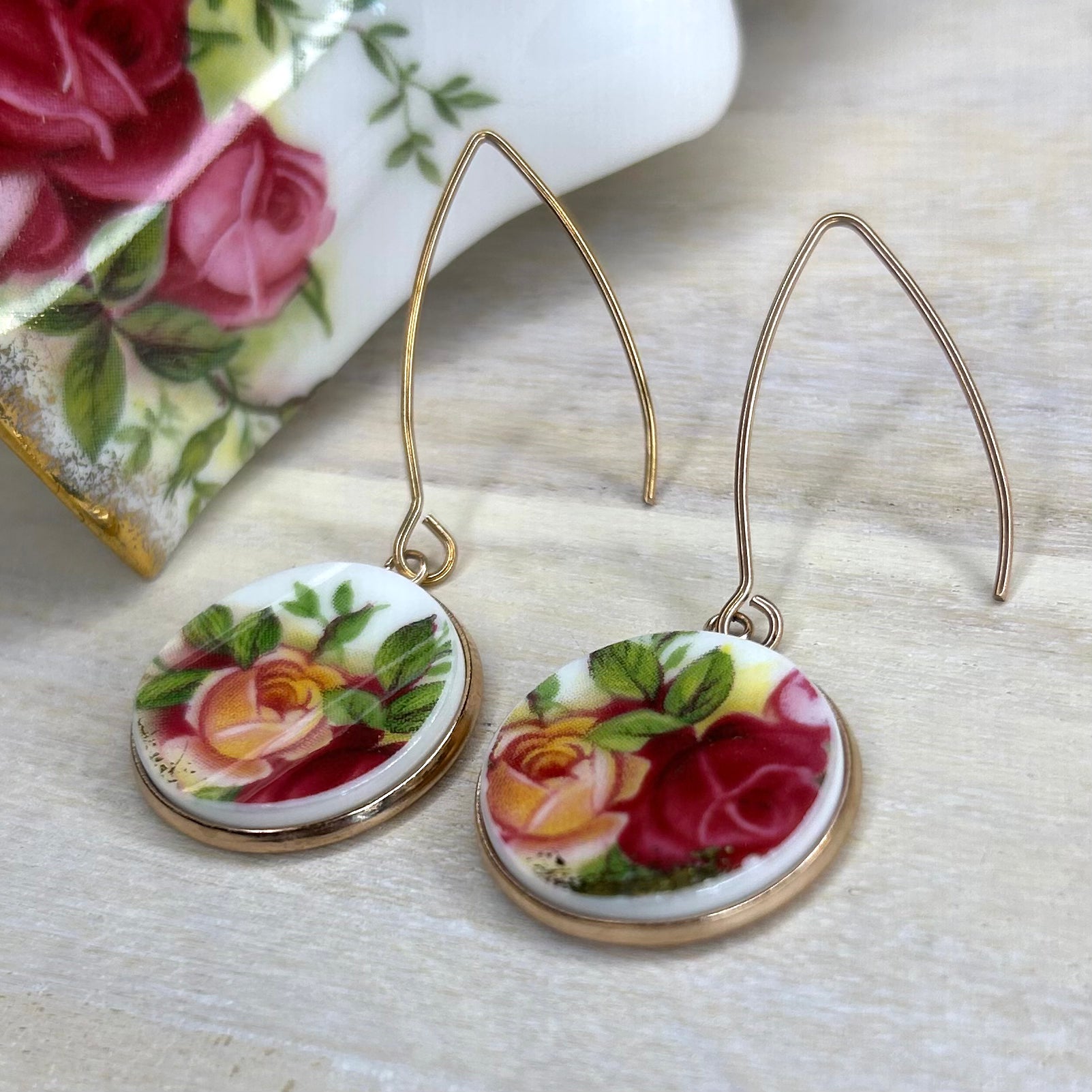 1962 Royal Albert ‘Old Country Roses’ Dangly Earrings RG