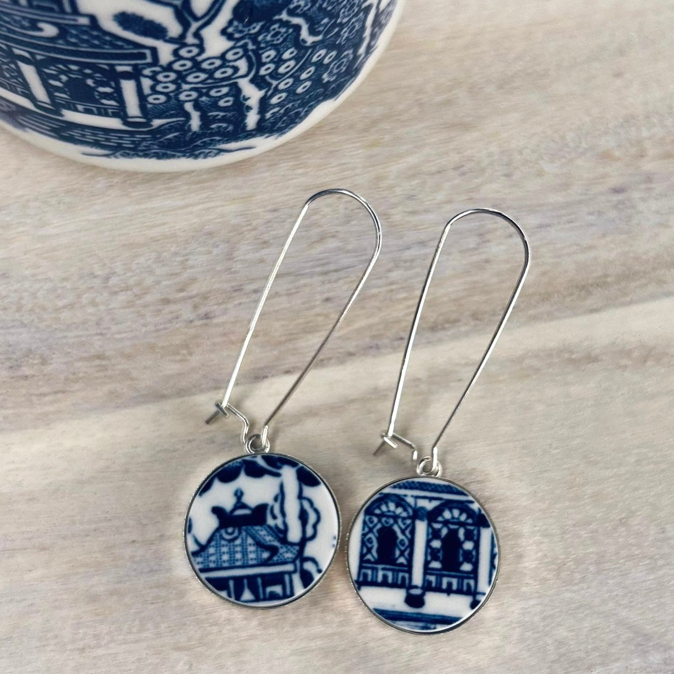 Sterling Silver Churchill ‘Blue Willow’ Dangly Earrings