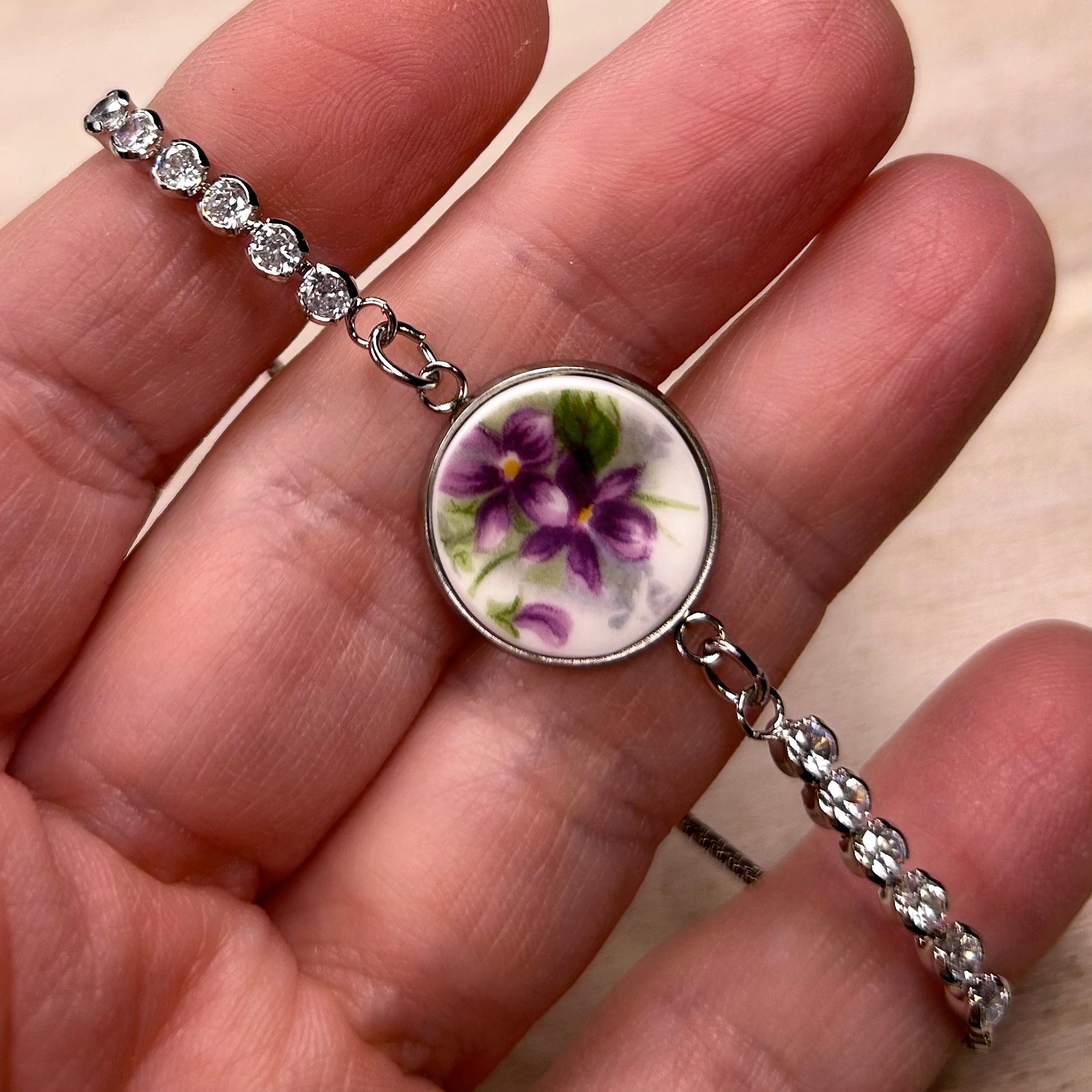 1966 Royal Albert ‘Sweet Violets’ CZ Bracelet