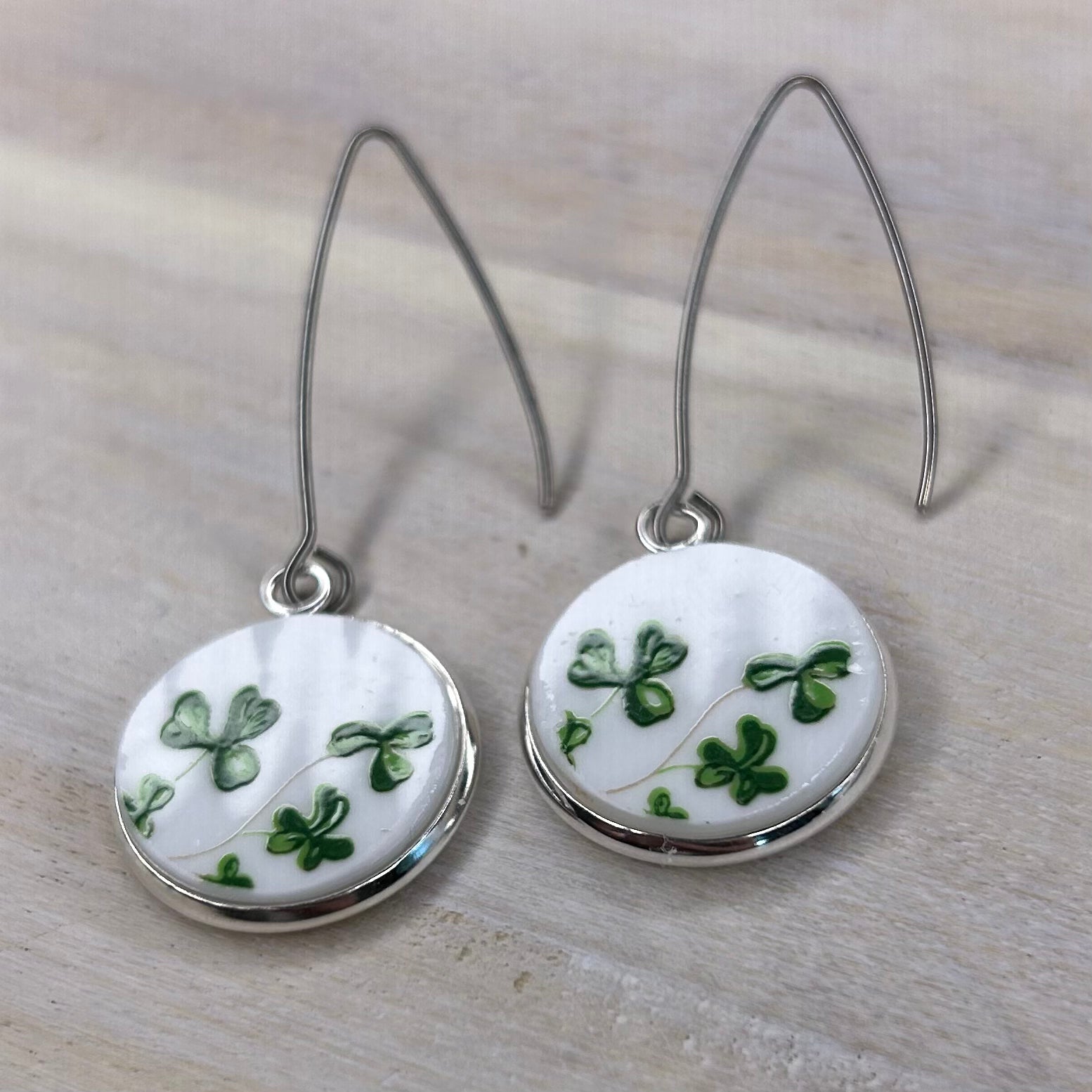 1980’s Elizabethan China Clover Shamrock Dangly Earrings