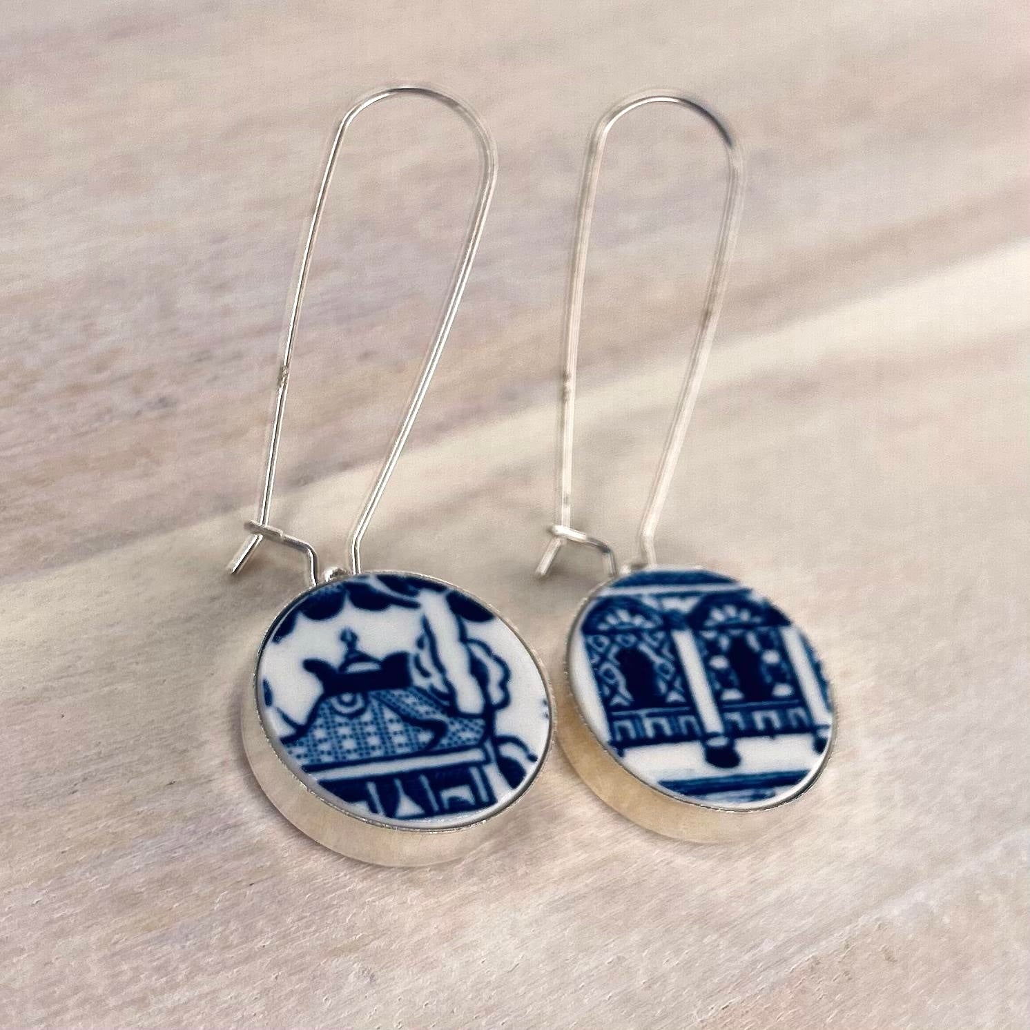 Sterling Silver Churchill ‘Blue Willow’ Dangly Earrings