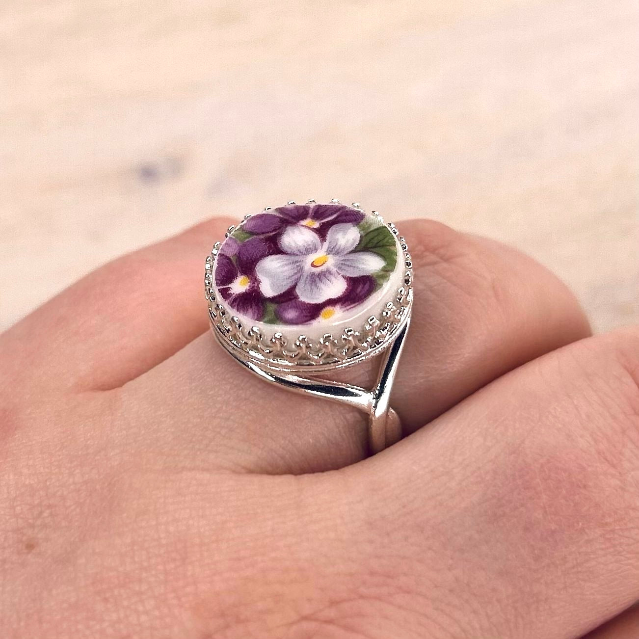 1966 Sterling Silver Royal Albert ‘Sweet Violets’ Ring