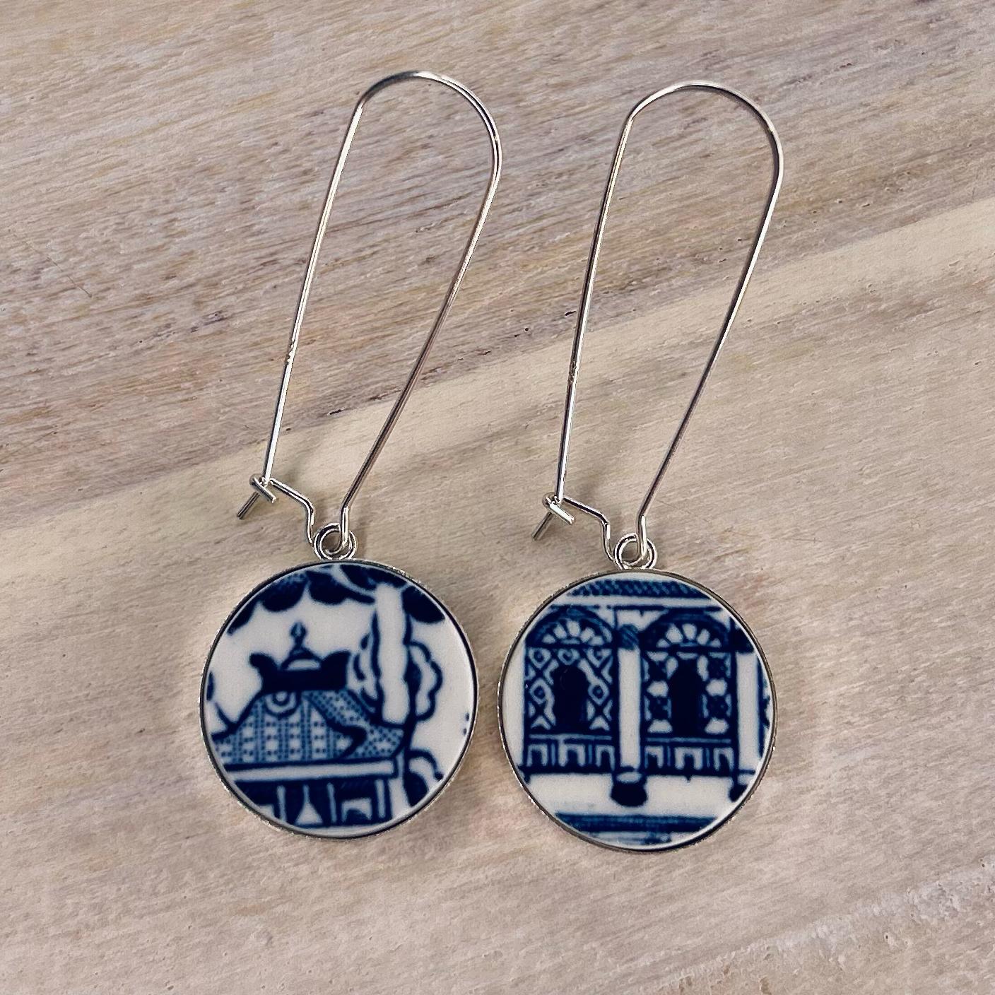 Sterling Silver Churchill ‘Blue Willow’ Dangly Earrings