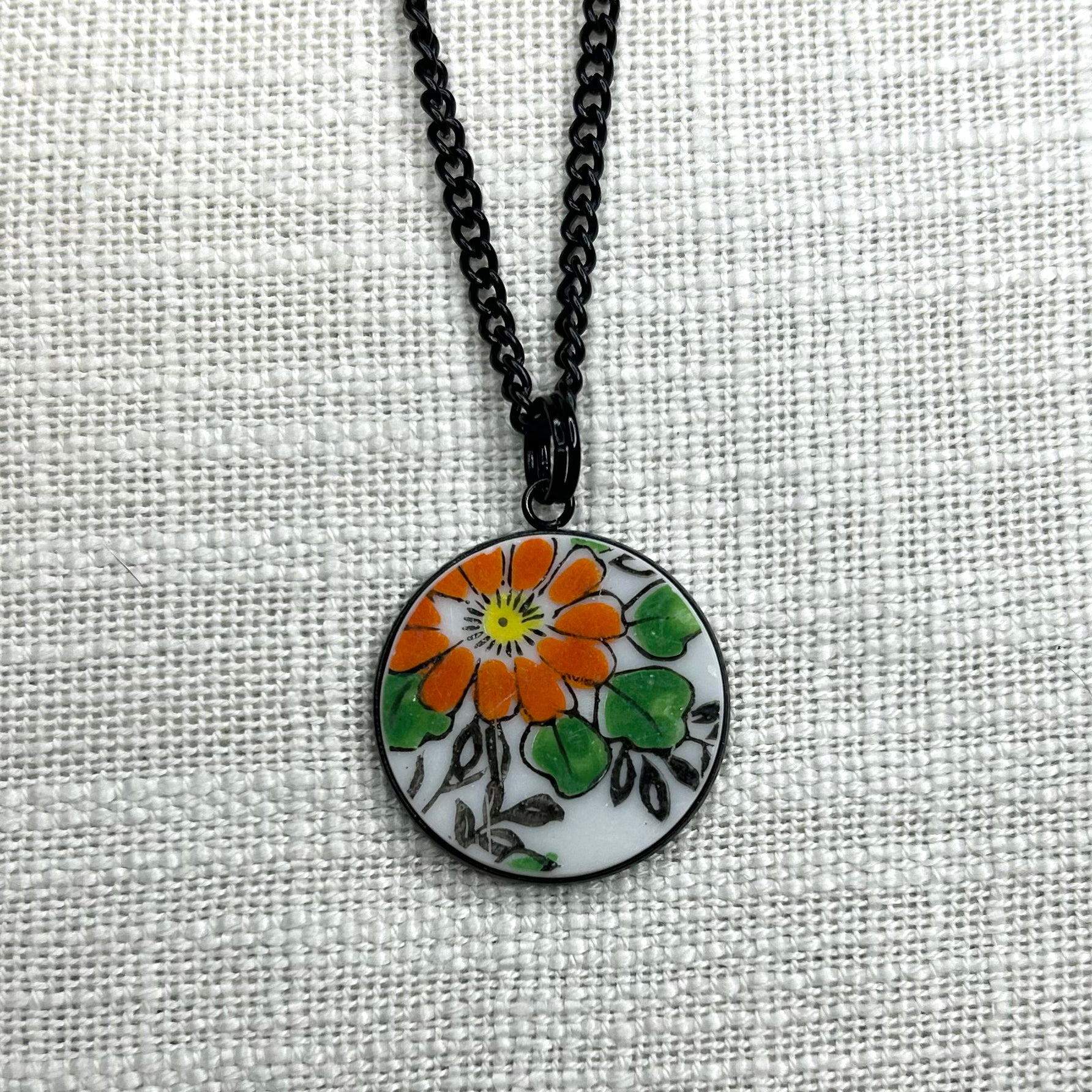 Orange Flower Pendant Necklace B